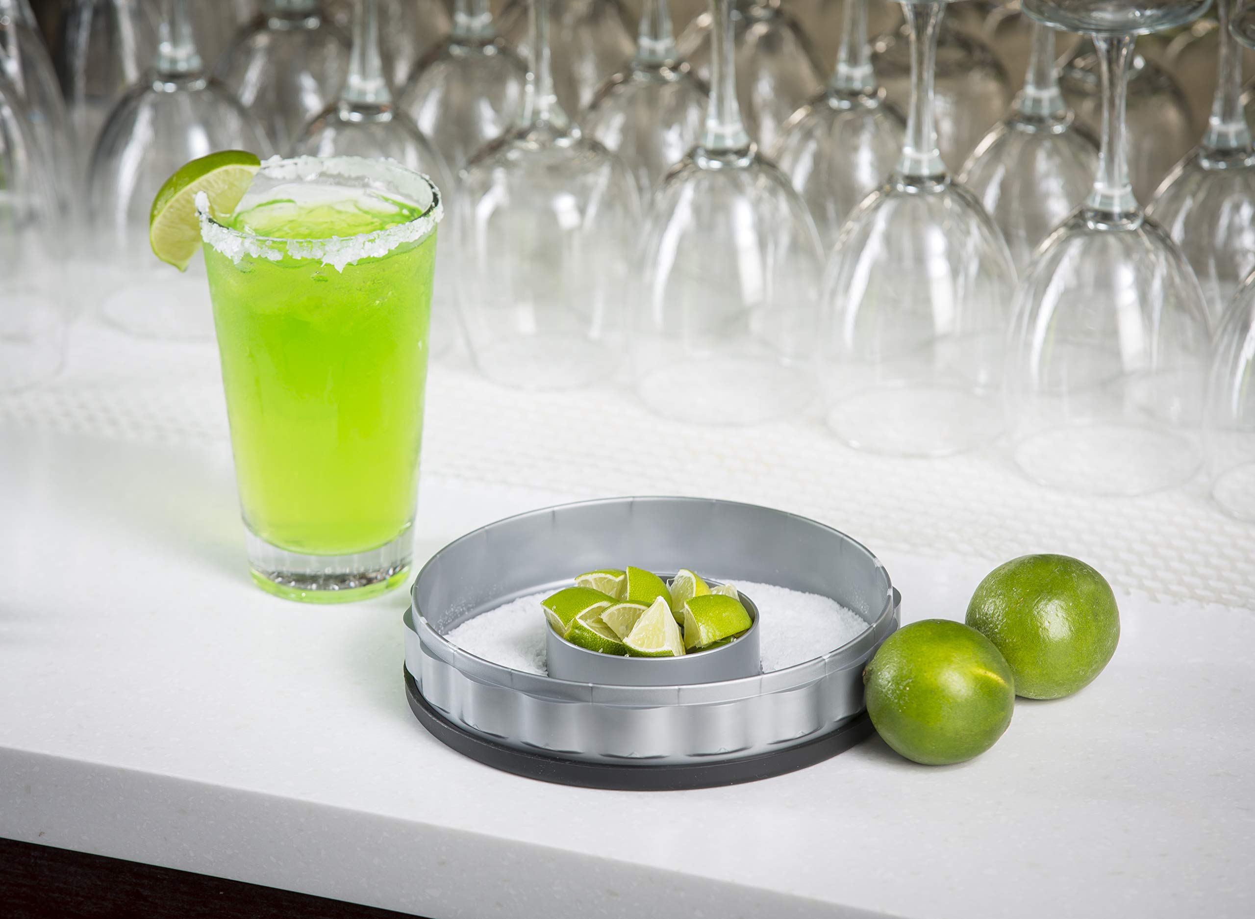 Tablecraft 2 Piece Glass Rimmer Tray With Non-Slip Top, Silver/Black