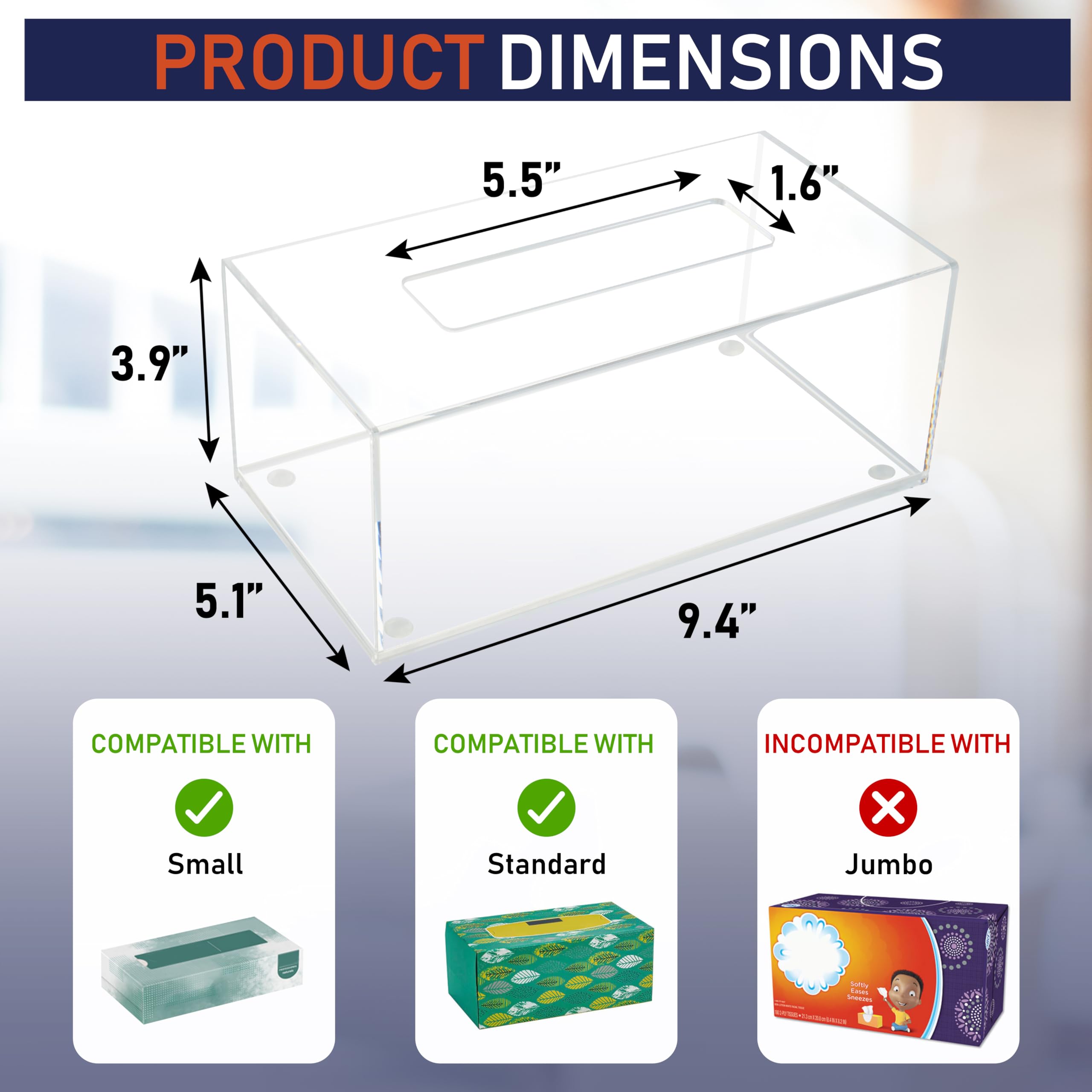 Acrylic Tissue Box Holder  Clear Tissue Box Dispenser for Facial Tissue  Napkins  Dryer Sheets. Perfect Cover for Bathroom  Desks  Countertops  Vanity  Bedroom  Night Stands (Rectangle  Clear)
