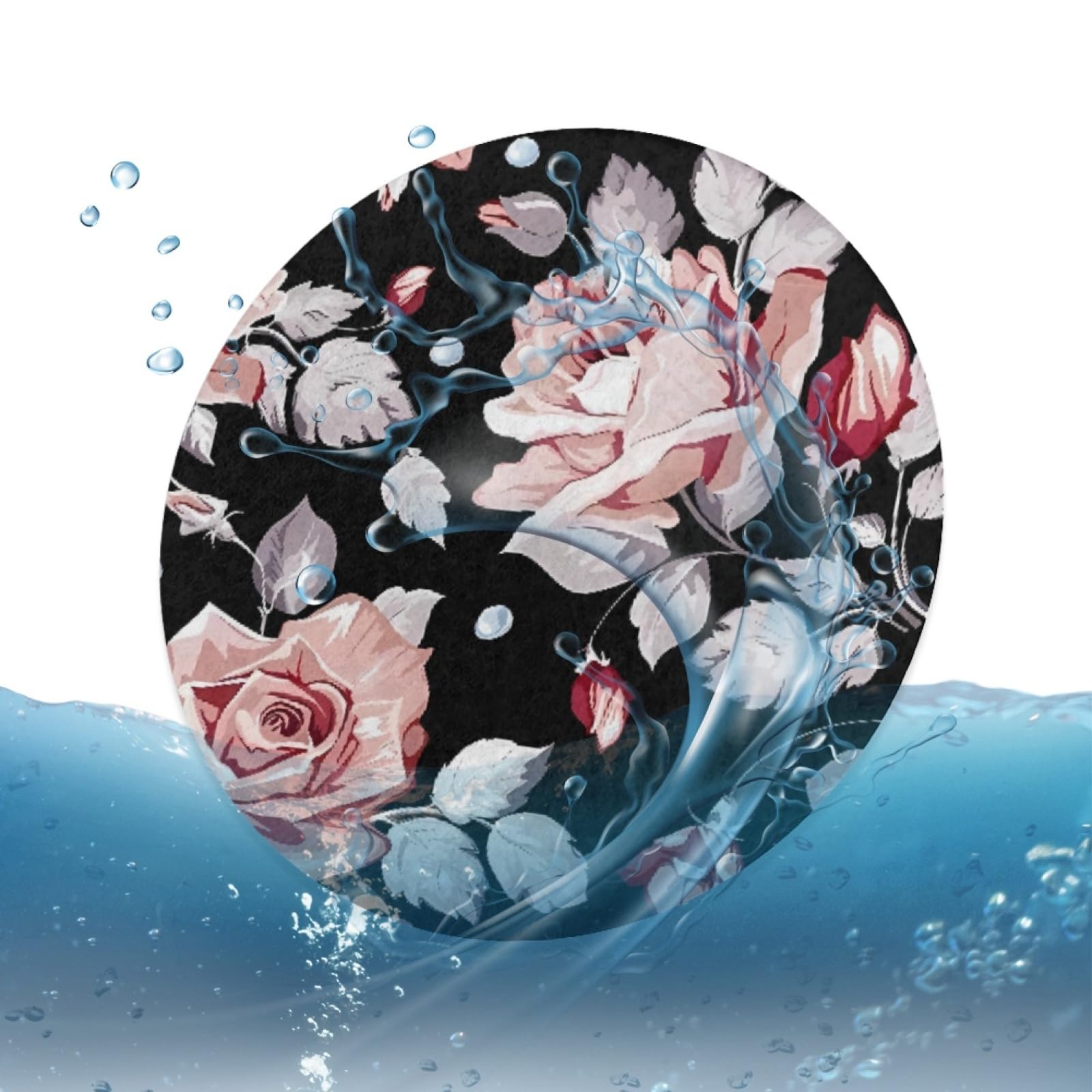 Afpanqz Vintage Flowers Car Coasters, 2 Pack, Black Pink, 2.75'' Round, Nylon With Rubber Bottom
