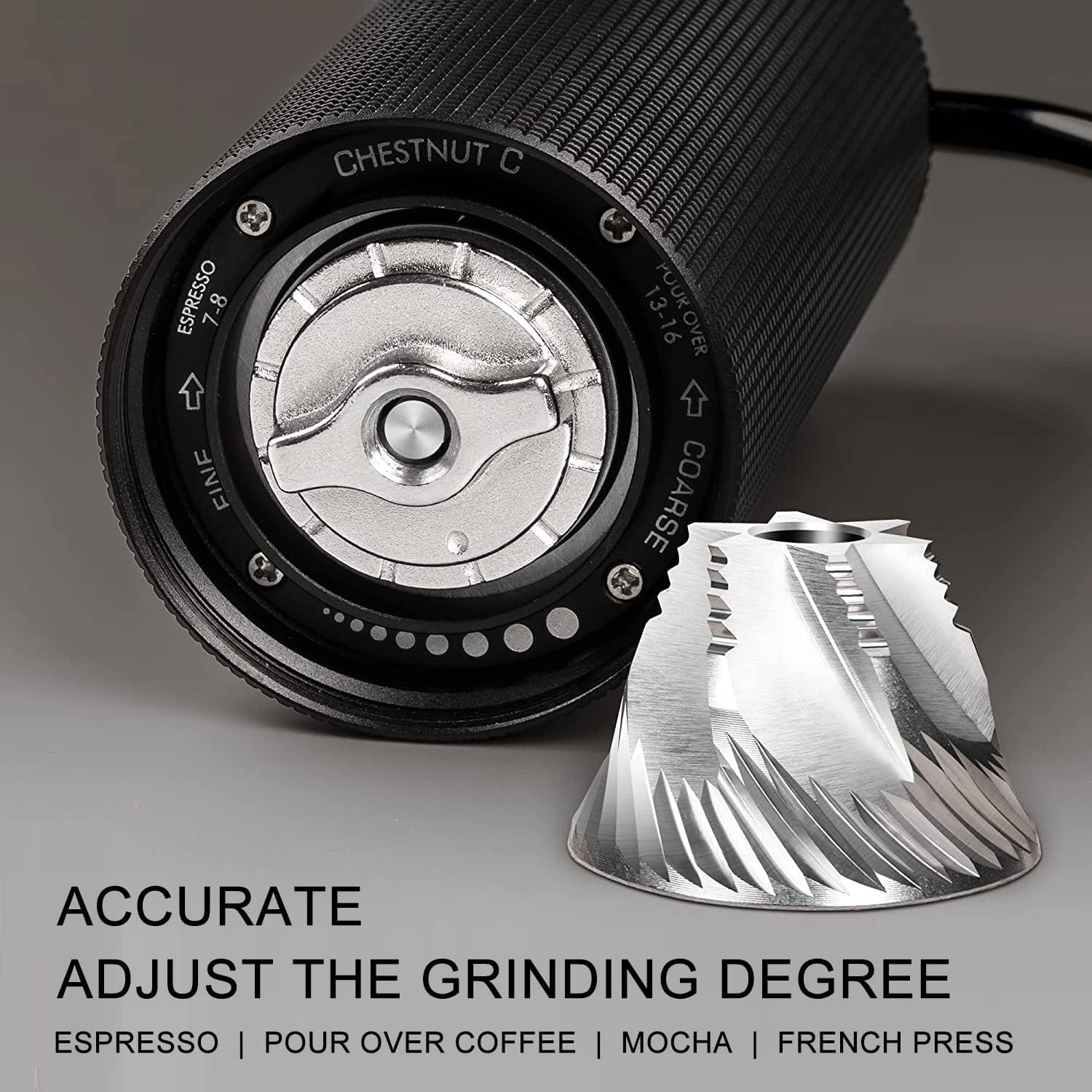 Timemore Chestnut C3 Manual Coffee Grinder Capacity 25G With Cnc Stainless Steel Conical Burr, Internal Adjustable Setting, Doub