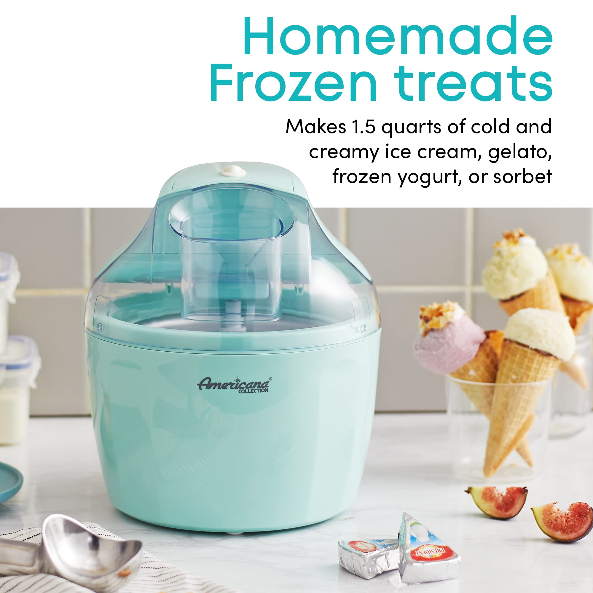 Americana Eim-1400M 1.5 Qt Freezer Bowl Automatic Easy Homemade Electric Ice Cream Maker, Ingredient Chute, On/Off Switch, No Sa