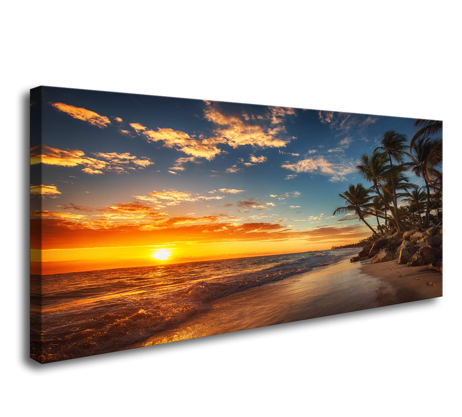 Dzl Art S74750 Canvas Painting Print Paradise Tropical Island Beach With Palms Photograph Print Nature Pictures Wall Art Canvas