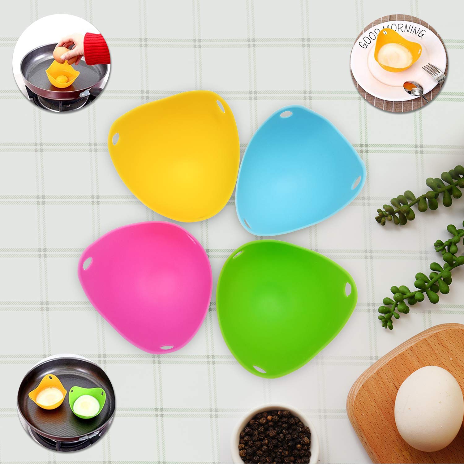 Poached Egg Cup Pack Of 4,Silicone Egg Poacher Cups With Ring Standers,Eggs Poaching Cups For Stovetop Or Microwave Egg Cooking,