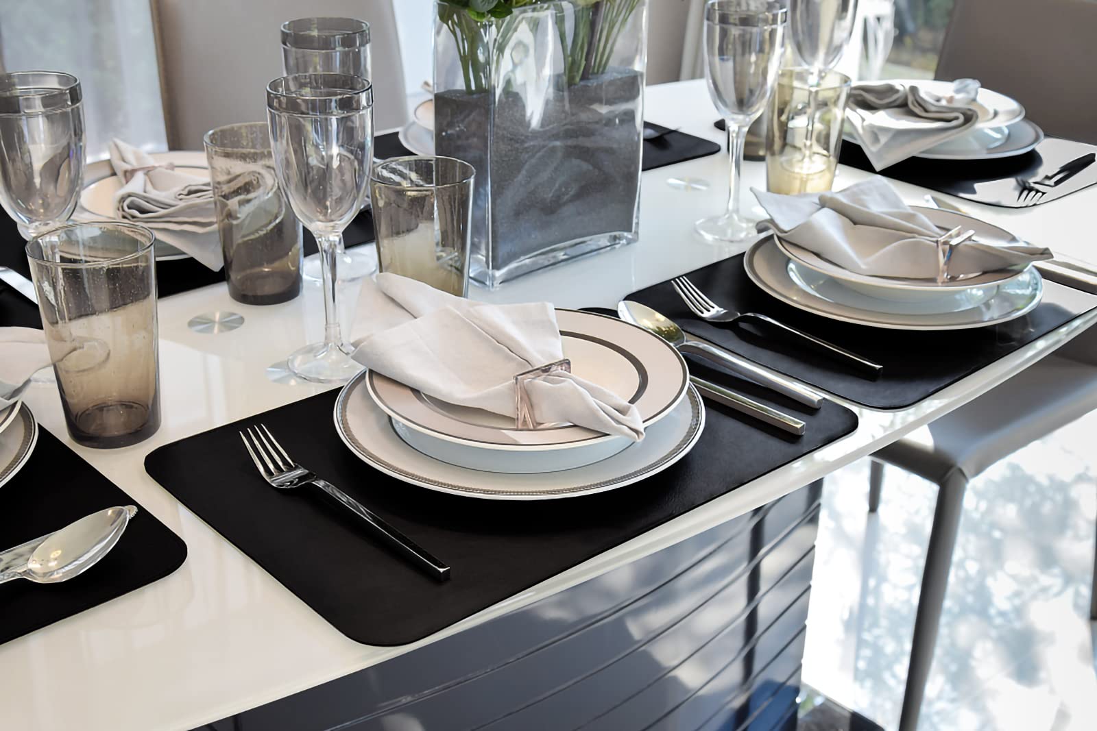 Vinjiasin Placemats For Dining Table Set Of 6 Black Leather Waterproof Heat Resistant Washable Place Mats Indoor Outdoor Kitchen
