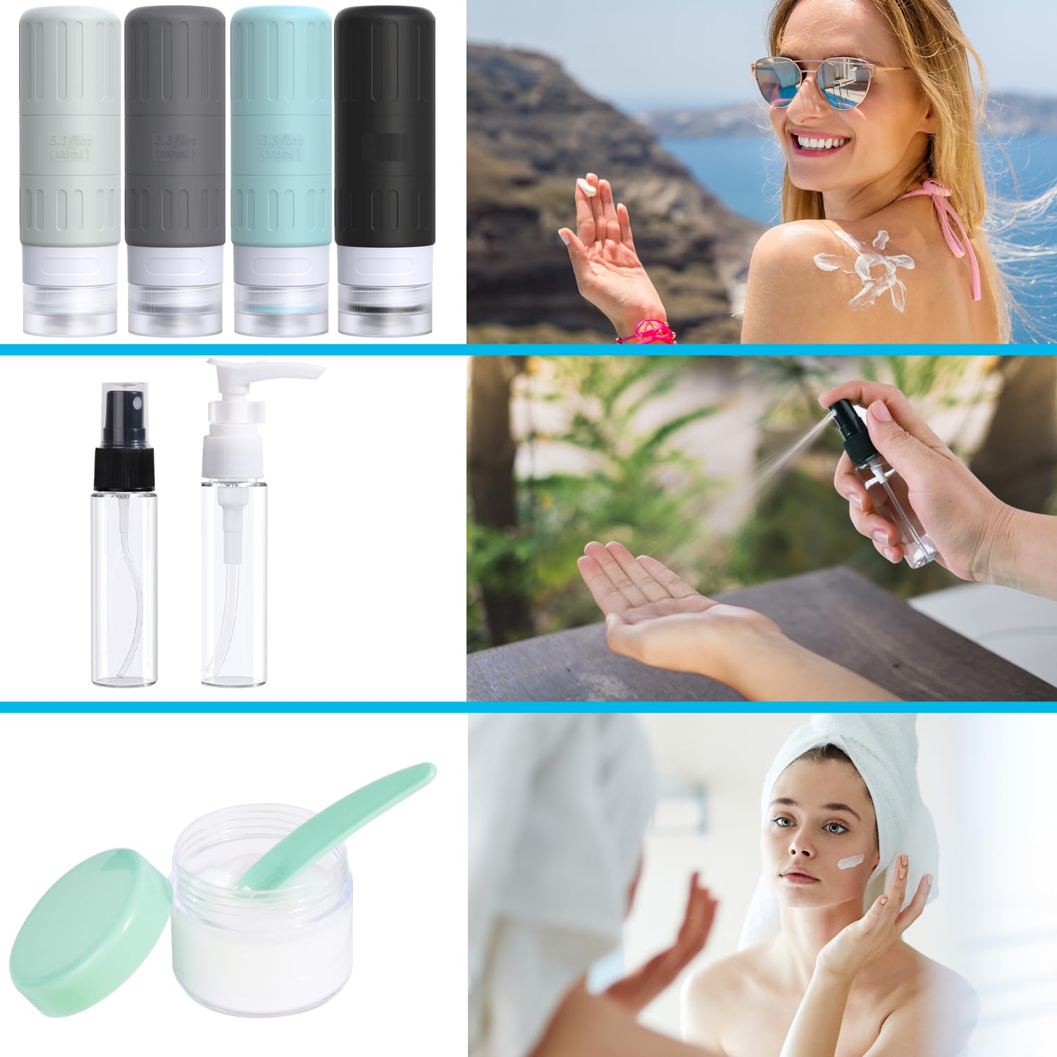 Glamfields Travel Bottles For Toiletries,Tsa Approved 3.3Oz Size Leakproof Silicone Toiletry Containers For Shampoo, Conditioner