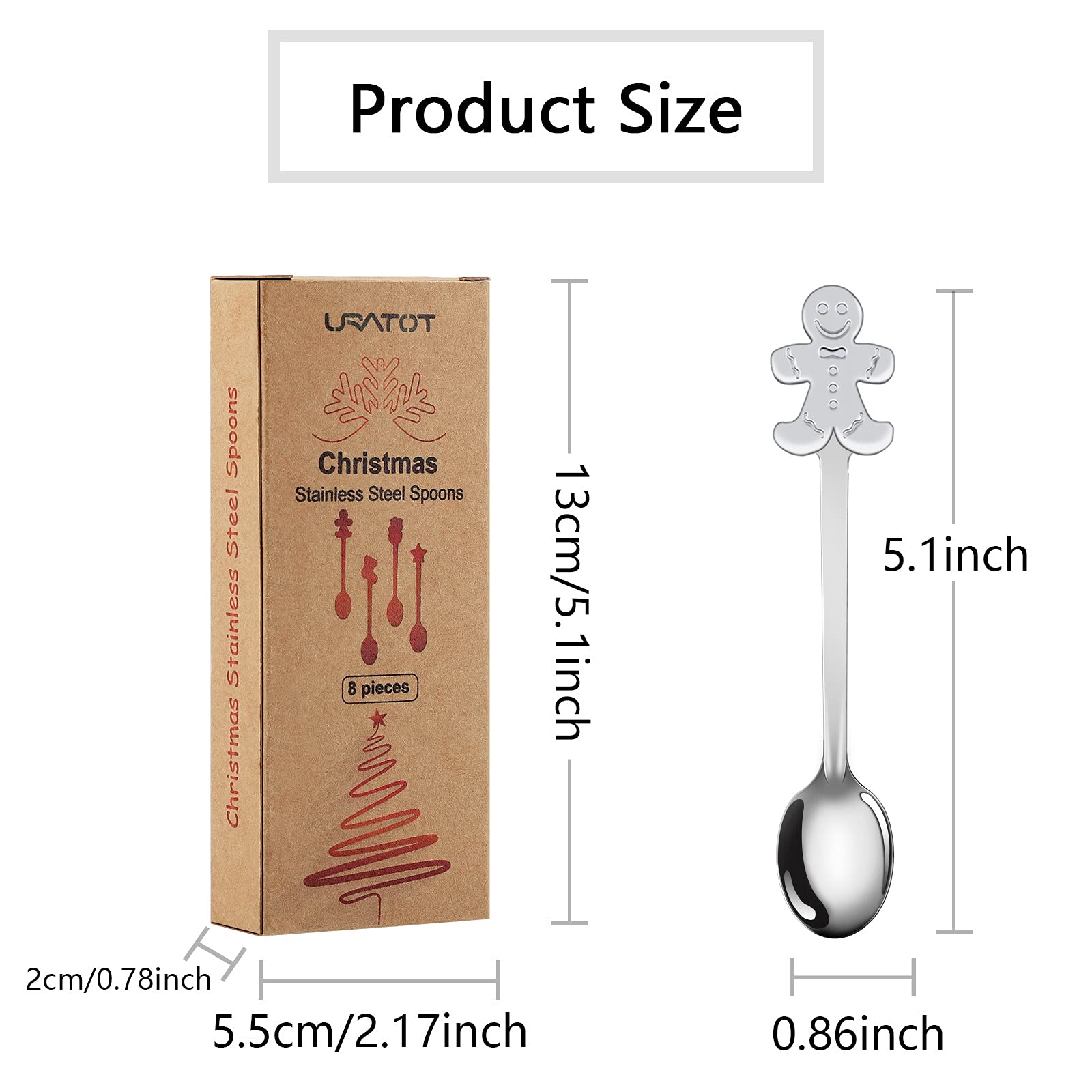 Uratot 8 Pieces Stainless Steel Christmas Spoons Coffee Tea Dessert Mixing Spoons Christmas Stocking Fillers