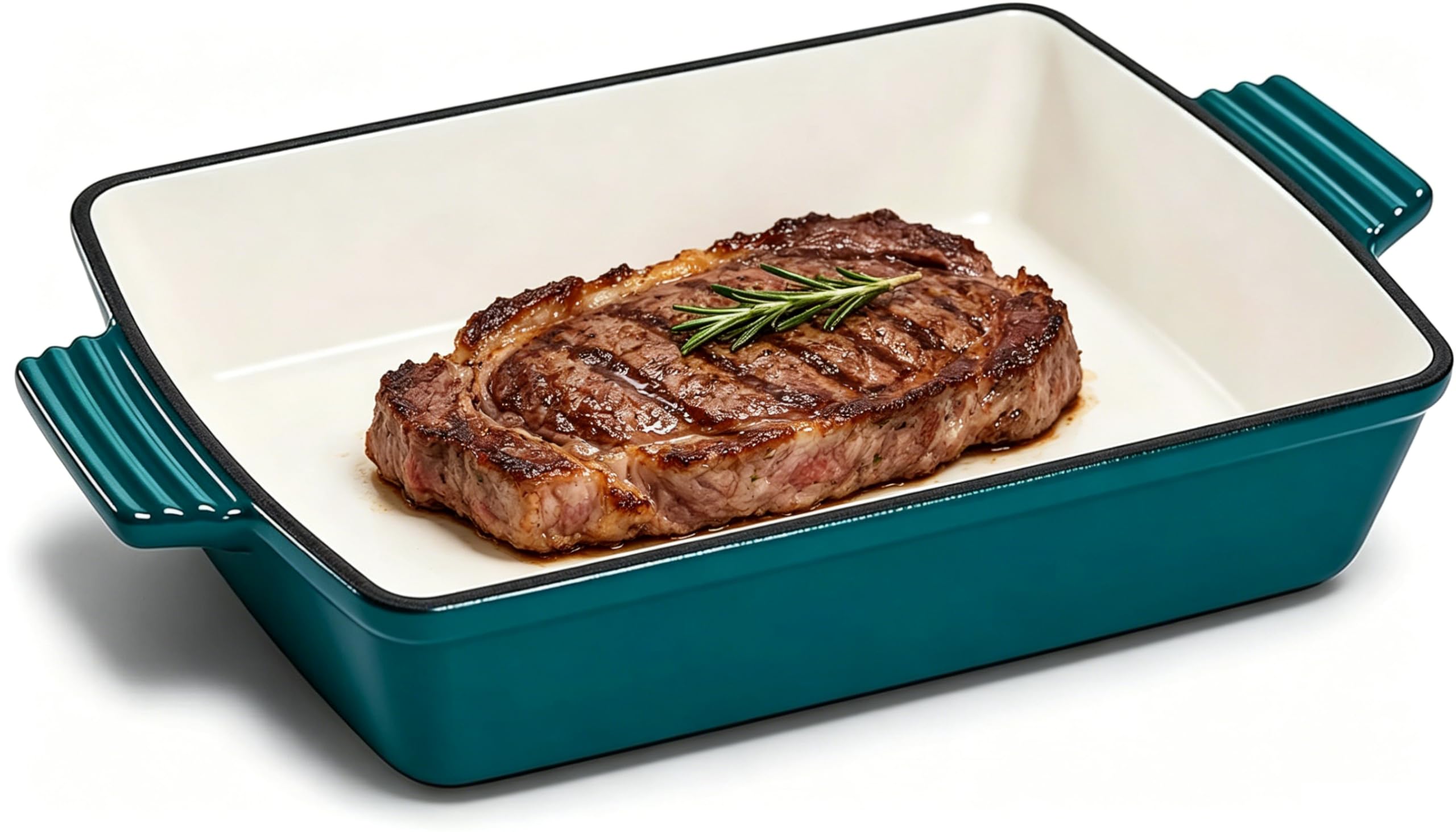 Davnjcka Enameled Cast Iron Lasagna Pan, Roasting Pan, Oven Safe (Peacock Blue, 13 x 9 inch)