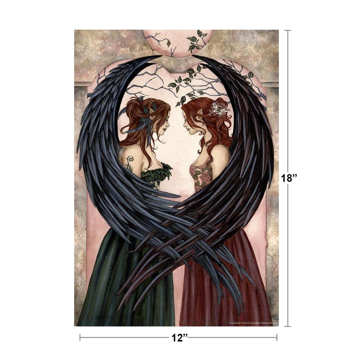 Sisters By Amy Brown Fairy Heart Wings Embrace Fantasy Poster Butterfly Elf Love Magical Cool Wall Art Print Poster 12X18