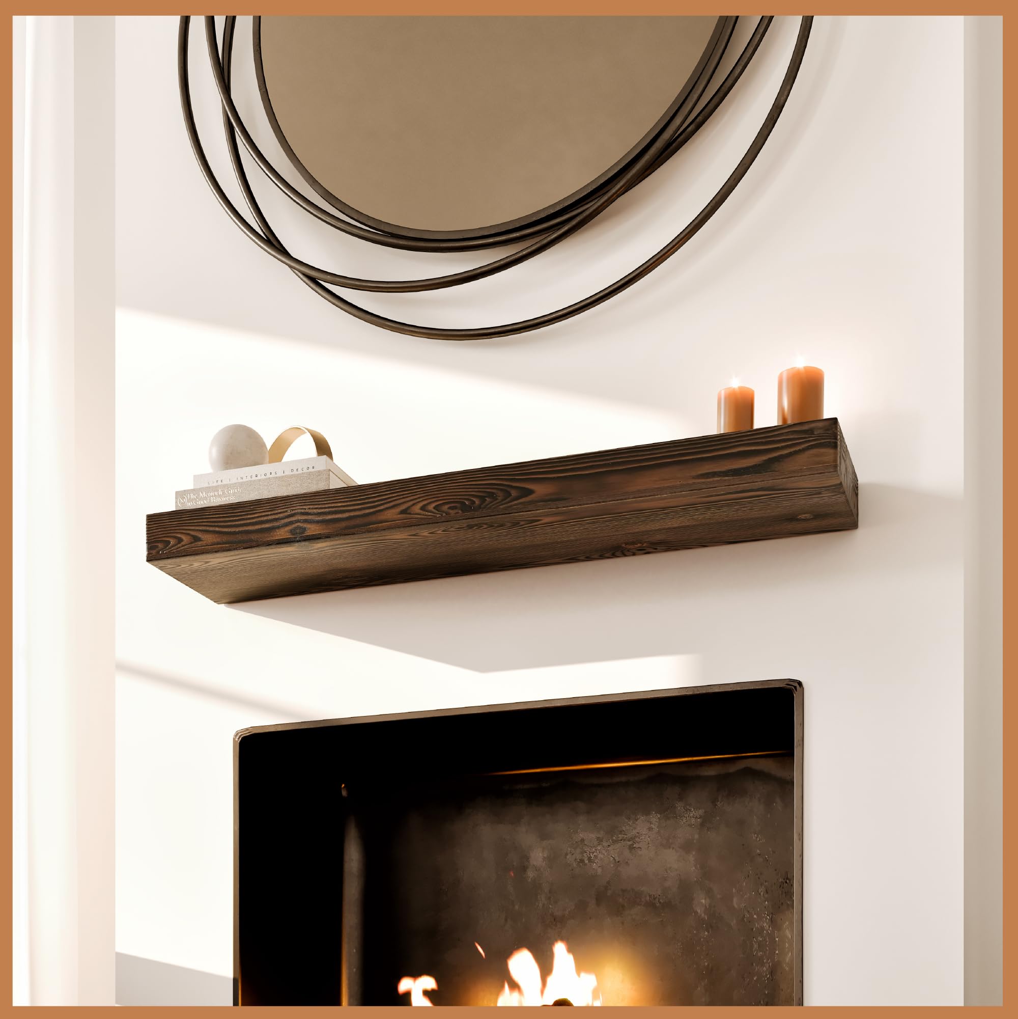 Avana Fireplace Mantel Shelf 48 Inches - Natural Mantles For Over Fireplace - Wall Mounted Fireplace Mantels, Handcrafted Wood M