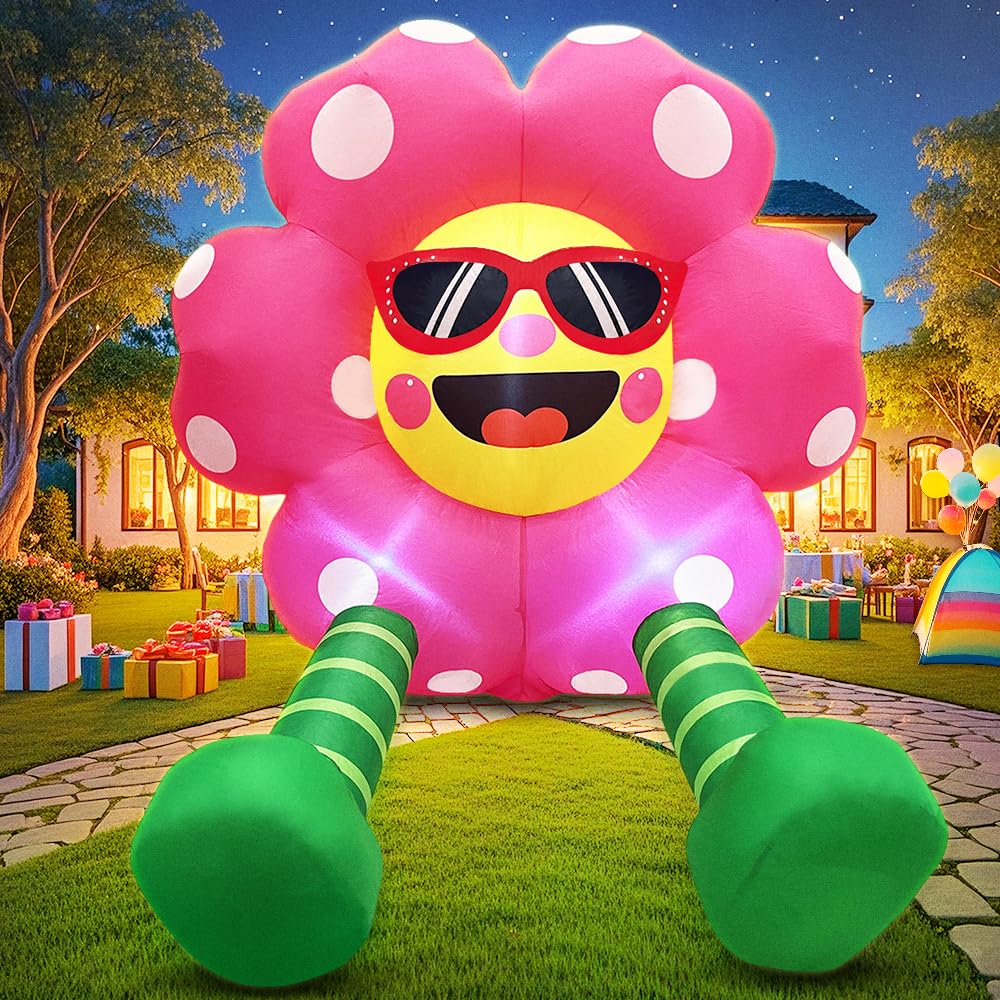 4FT Summer Inflatable Sunflower Outdoor Decoration Blow up Flower Yard Decoration, Built-in LED Lights for Summer Easter Yard Ga