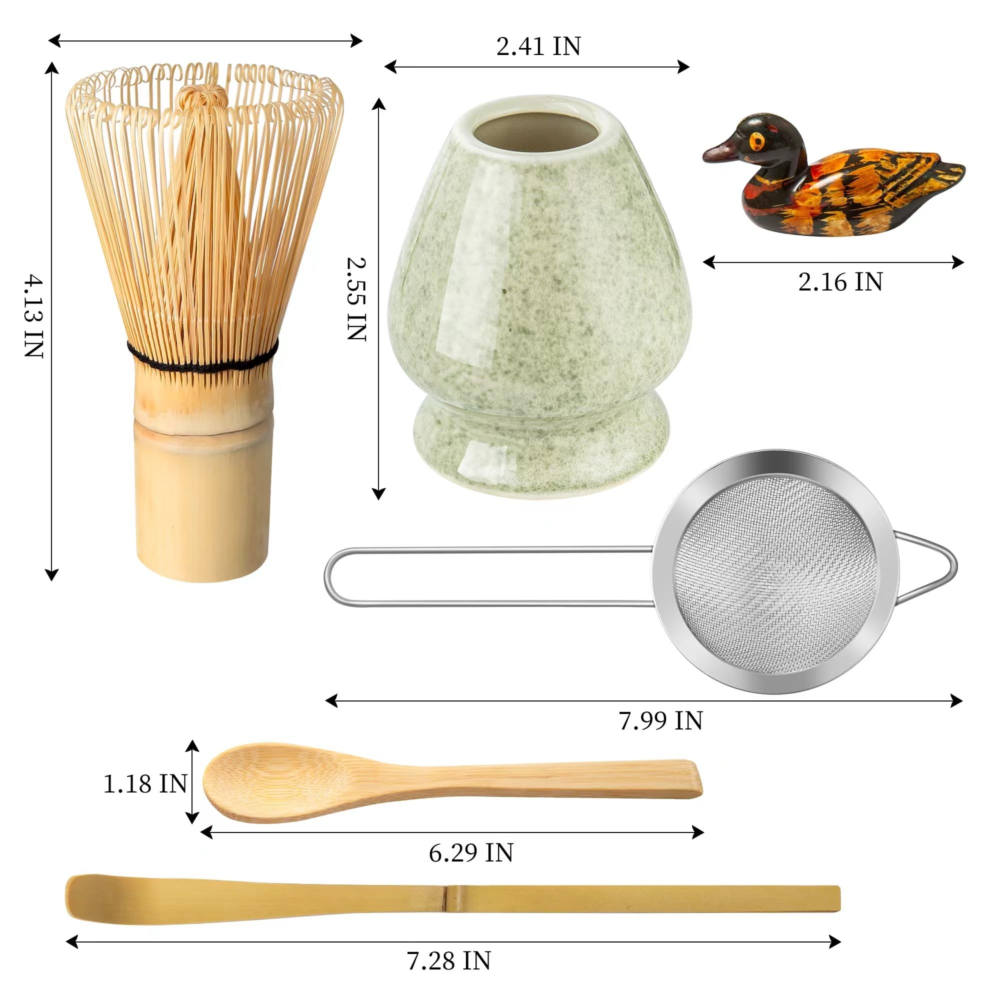 Matcha Whisk Set, Matcha Making Kit Whisk (Chasen Holder), Ceramic Whisk Holder (Mottled Green), Bamboo Scoop, Powder Starter Si