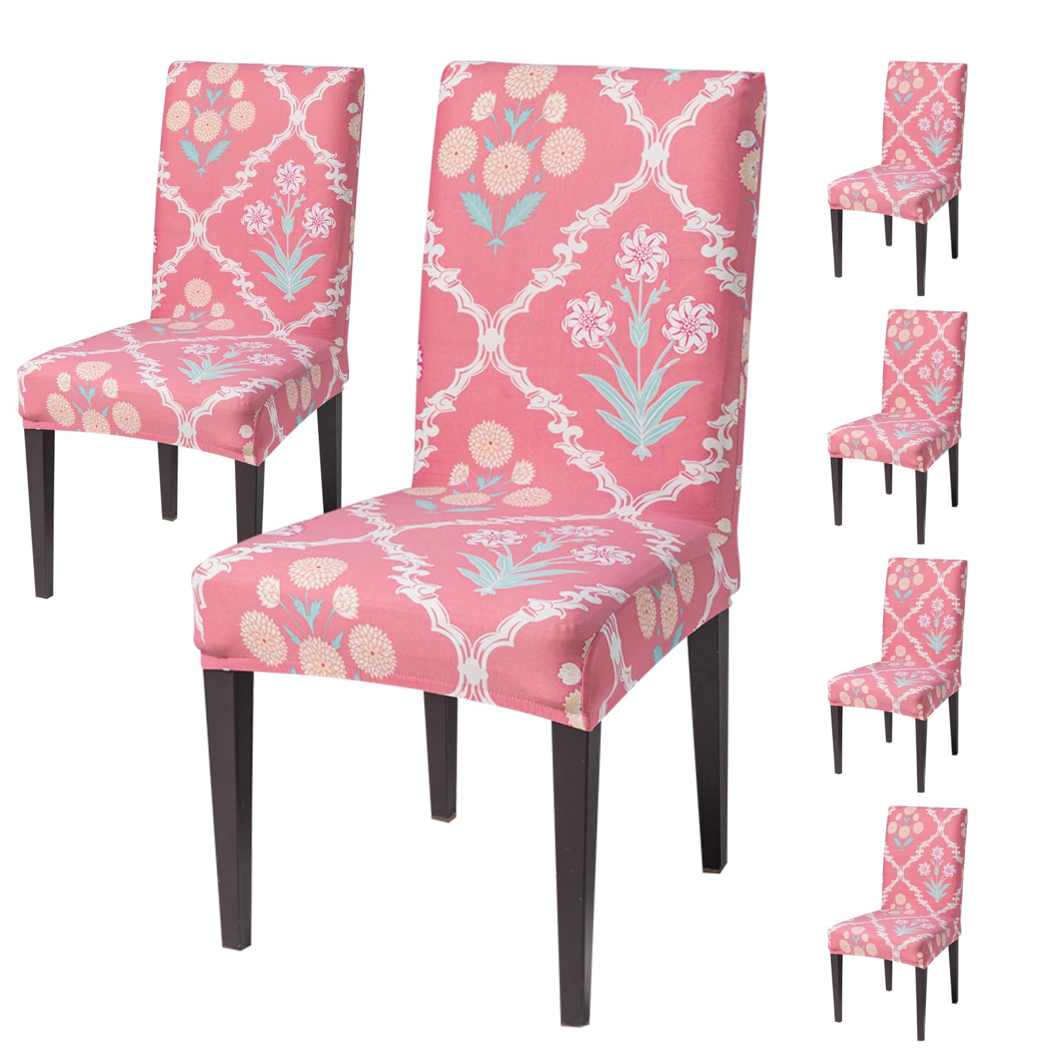 House Of Quirk Elastic Chair Cover Stretch Removable Washable Short Dining Chair Cover Protector Seat Slipcover (Pack Of 6, Dust