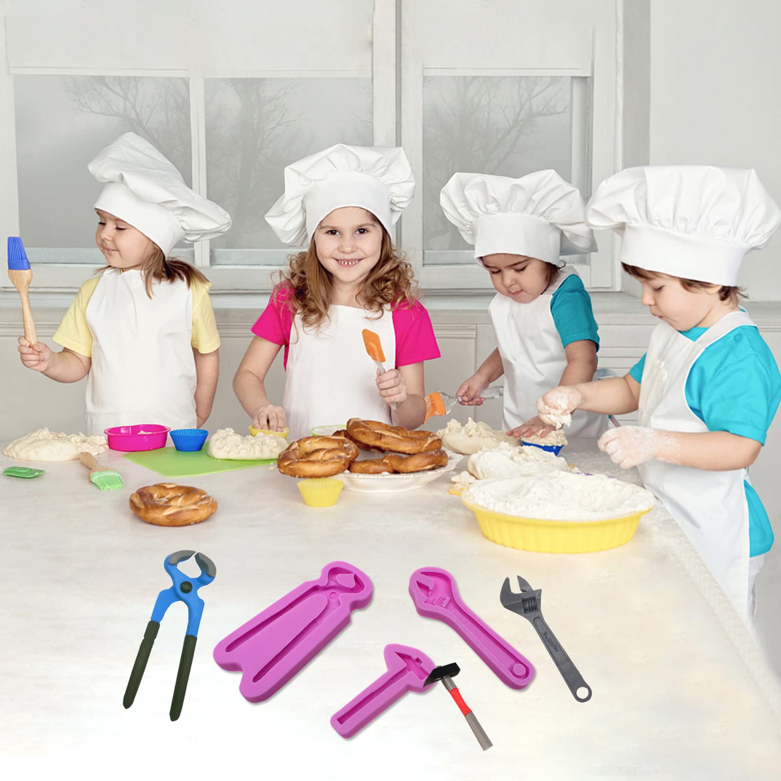 Hand Tools Silicone Chocolate Molds, 3 Packs Large Hammer Wrenches Pliers Construction Tools Baking Molds, 3D Fondant Mold For C