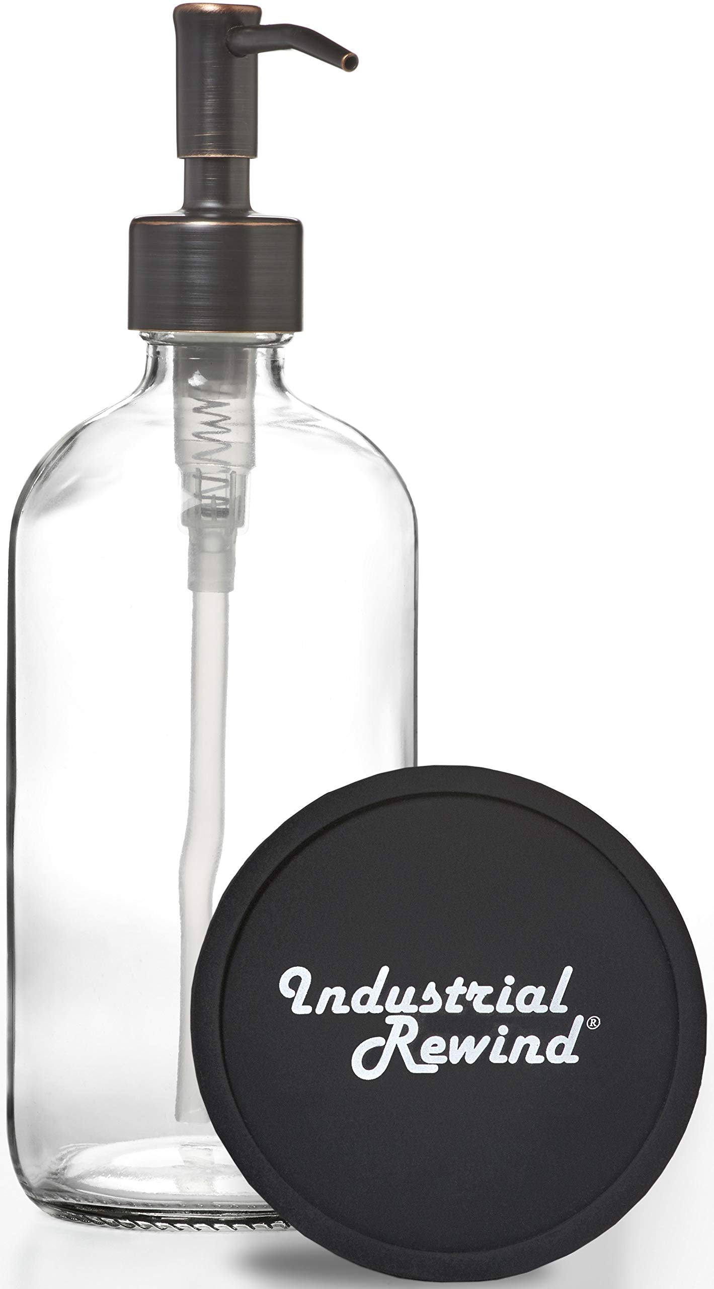 Clear Glass Soap Dispenser with Oil Rubbed Bronze Metal Pump - Includes Non Slip Bottom and Counter top Protector. Clear 16oz Gl