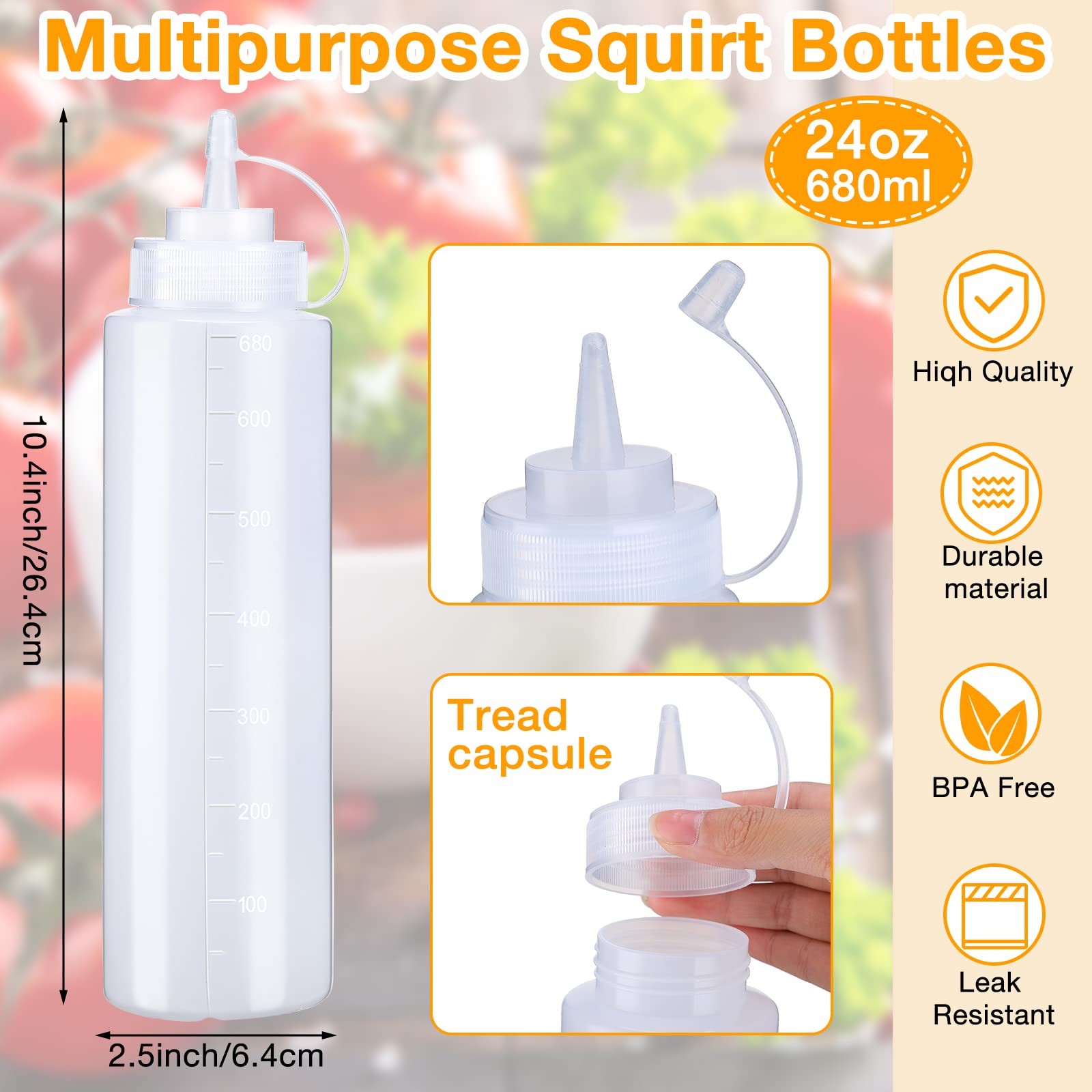 24 Pcs 24 Oz Plastic Condiment Squeeze Bottles Squeeze Leak Proof Multipurpose Squirt Bottles With Twist Top Cap For Sauces Ketc