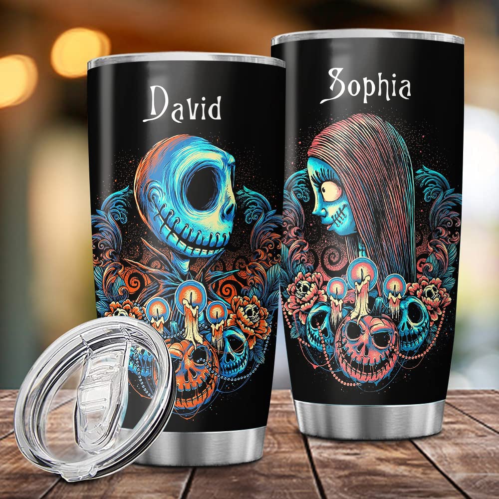 Personalized Sally&Jack Couple Nightmare Art Skull Halloween Tumbler Gifts For Him Her Wife Husband Before Christmas Movie 30Oz