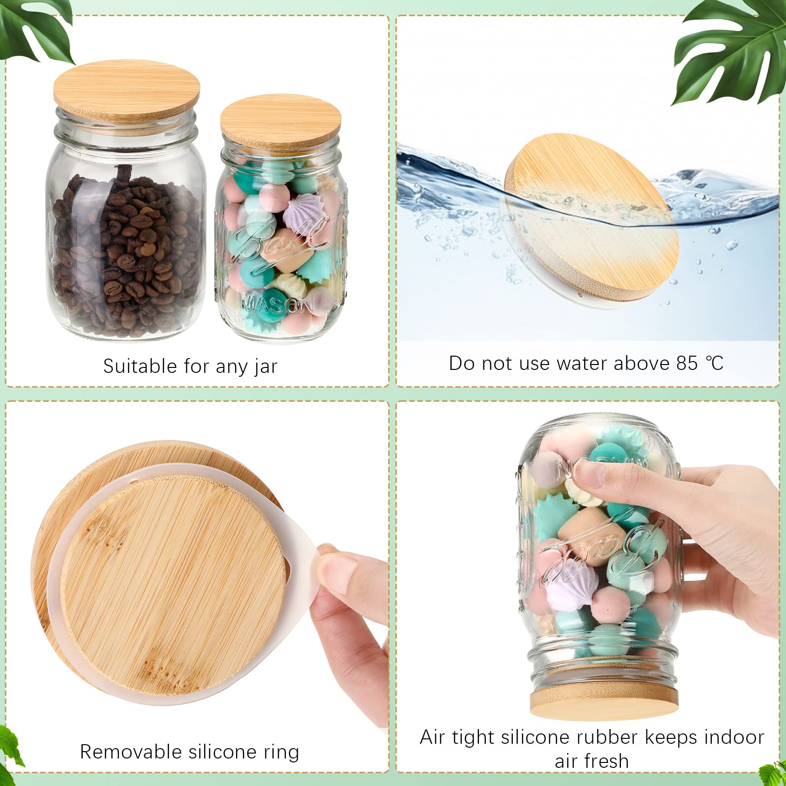 40 Pieces Bamboo Mason Jar Lids Storage Canning Jar Lids 20 Pcs Regular Mouth 20 Pcs Wide Mouth Wooden Mason Jar Lids Reusable B