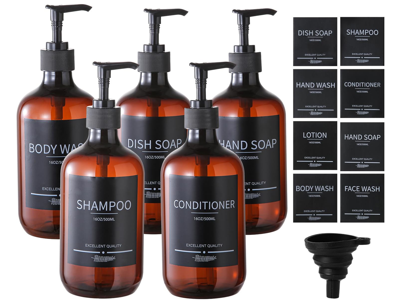 Mithrgrous Shampoo And Conditioner Bottles(5Pack),Shampoo Dispenser For Shower,Shampoo Bottles Refillable With Pump,Bathroom Dis