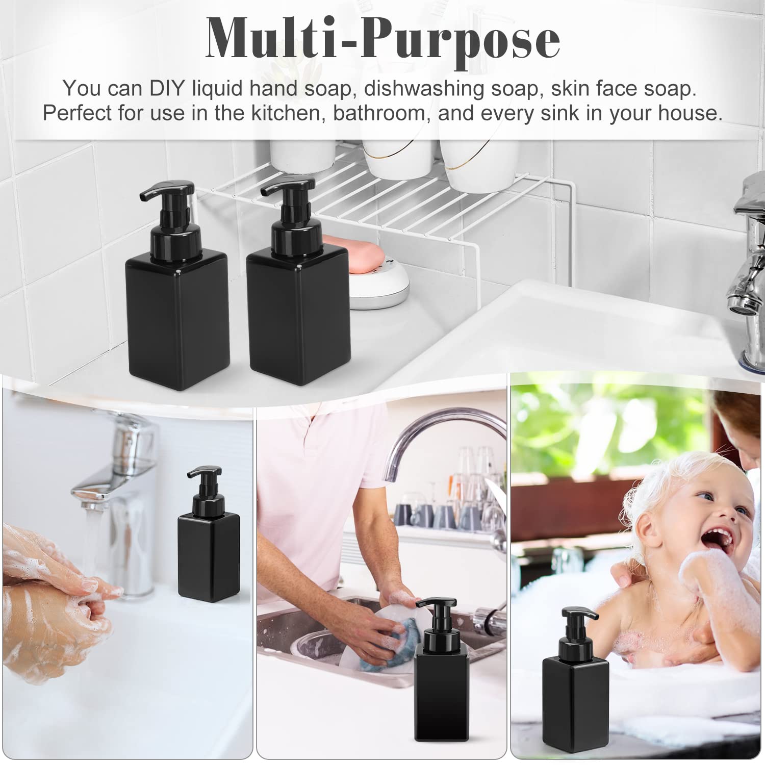 3 Pack 15Oz/450Ml Foaming Soap Dispenser Plastic Foam Pump Bottle Refillable Liquid Soap Container For Shampoo Body Hand Wash Ba