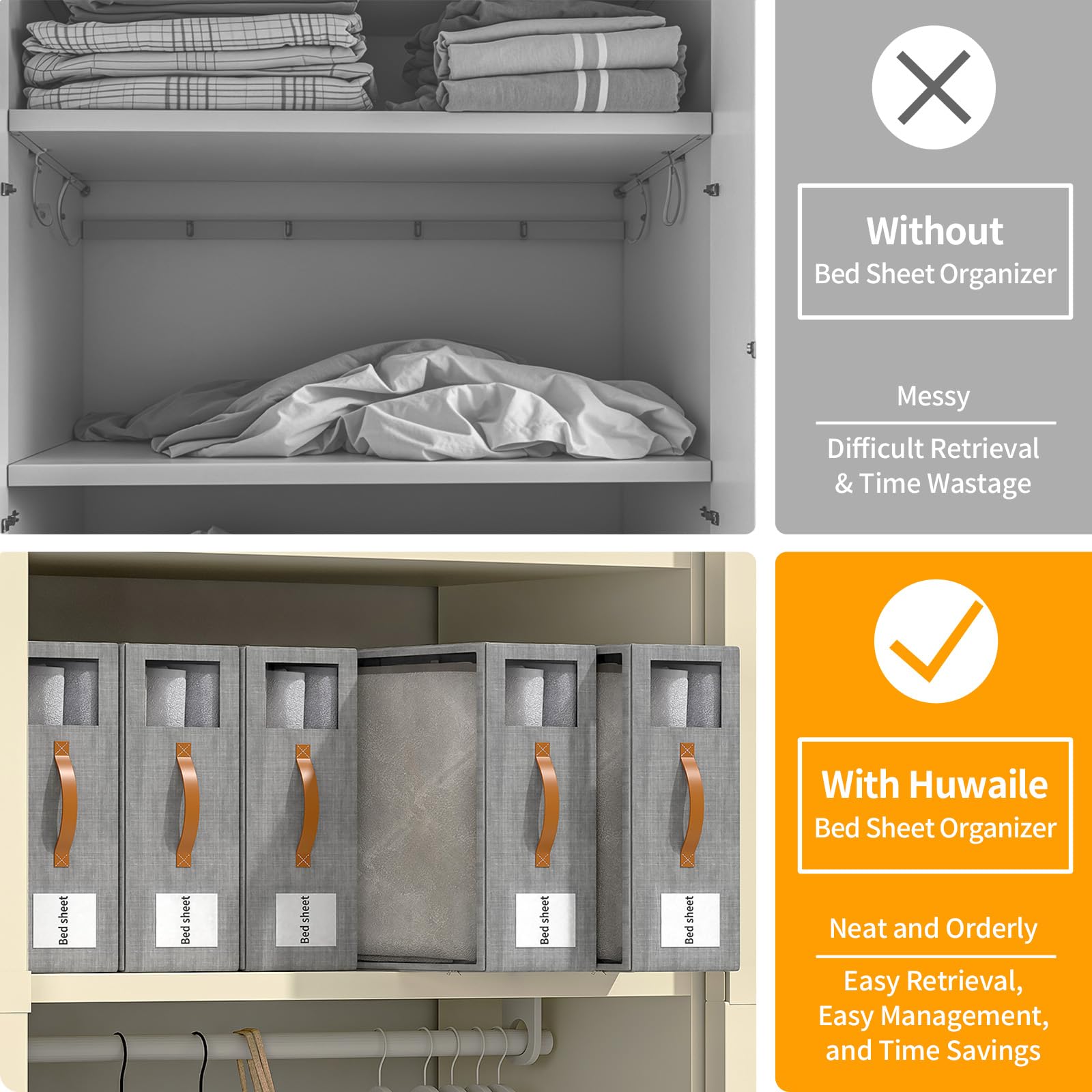 Aokeyee Bed Sheet Organizers and Storage, 4 Pack Foldable Closet Organizer and storage, Sheets Set Folder for Bedding Sheets, Du