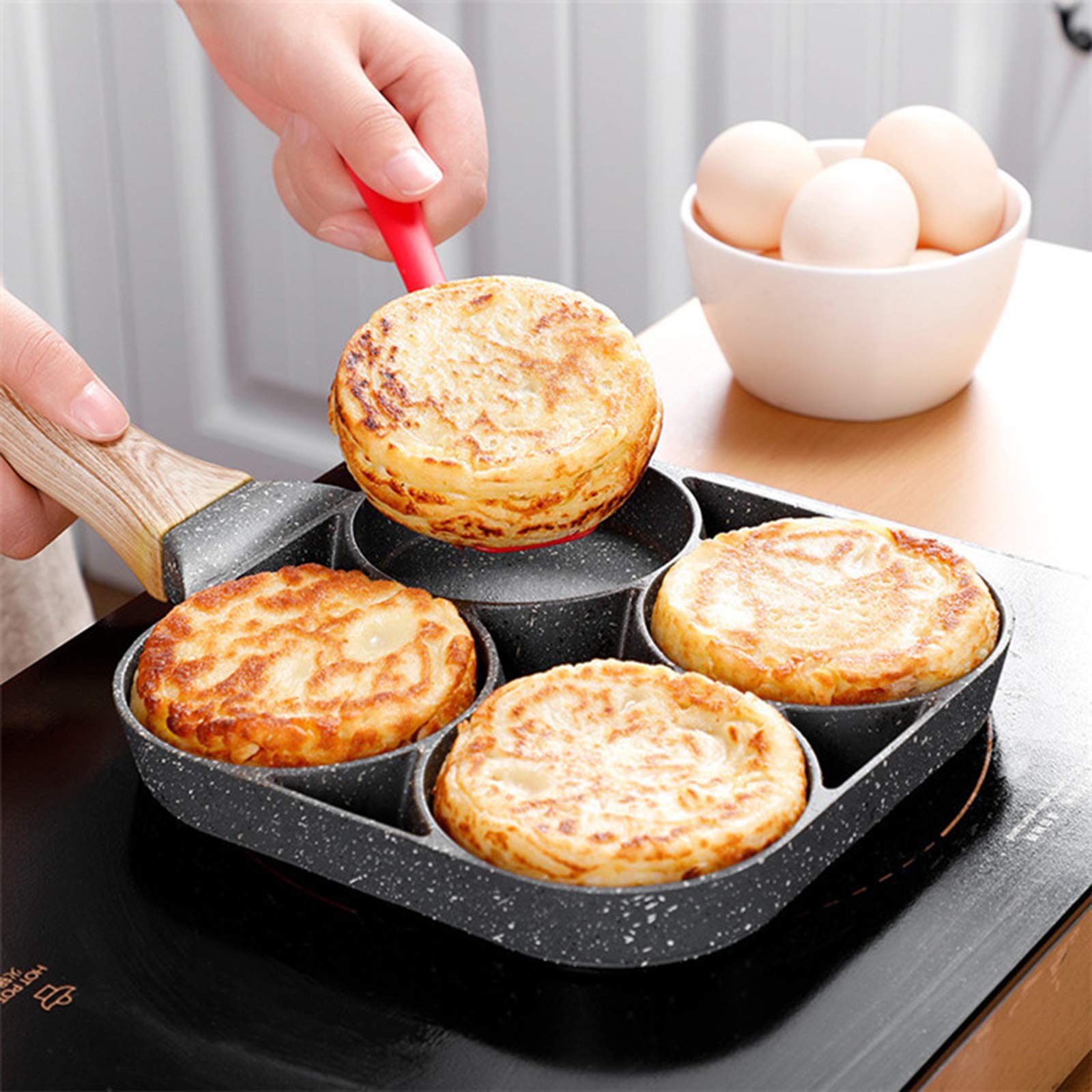 yarlung 4-Cup Non-Stick Fried Egg Pan, Aluminum Skillet for Omelets, 13.5x7 Inches, Gray, Model Ya-FriedEggFryingPan-4