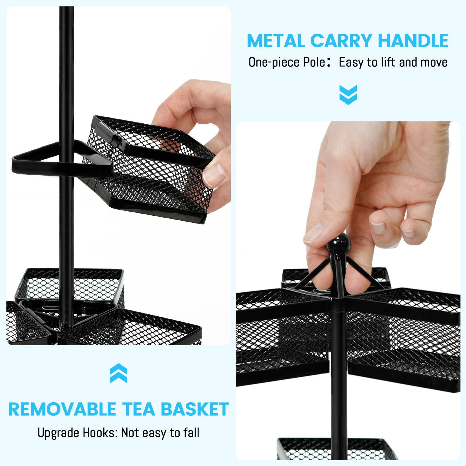 Idavosic.Ly 3 Tier Tea Bag Organizer, Tea Packet Storage Holder Spinning Carousel With 9 Compartments, Rotating Metal Tea Bag Ca