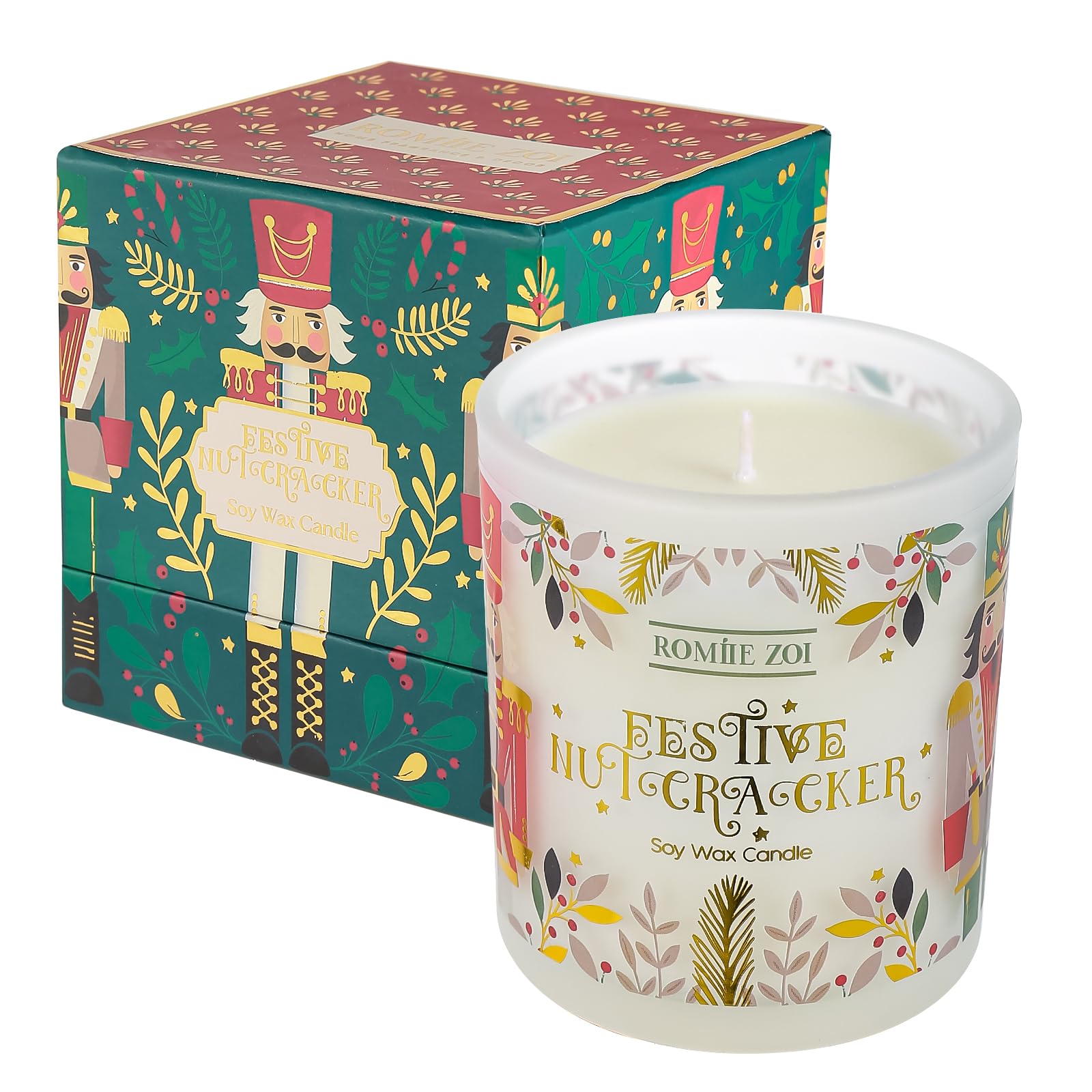 ROMIIE ZOI Christmas Scented Candle - 6oz Soy Wax Candle, Nutcracker Winter Candle for Home Decor, Infused with Sugar Plum Aroma