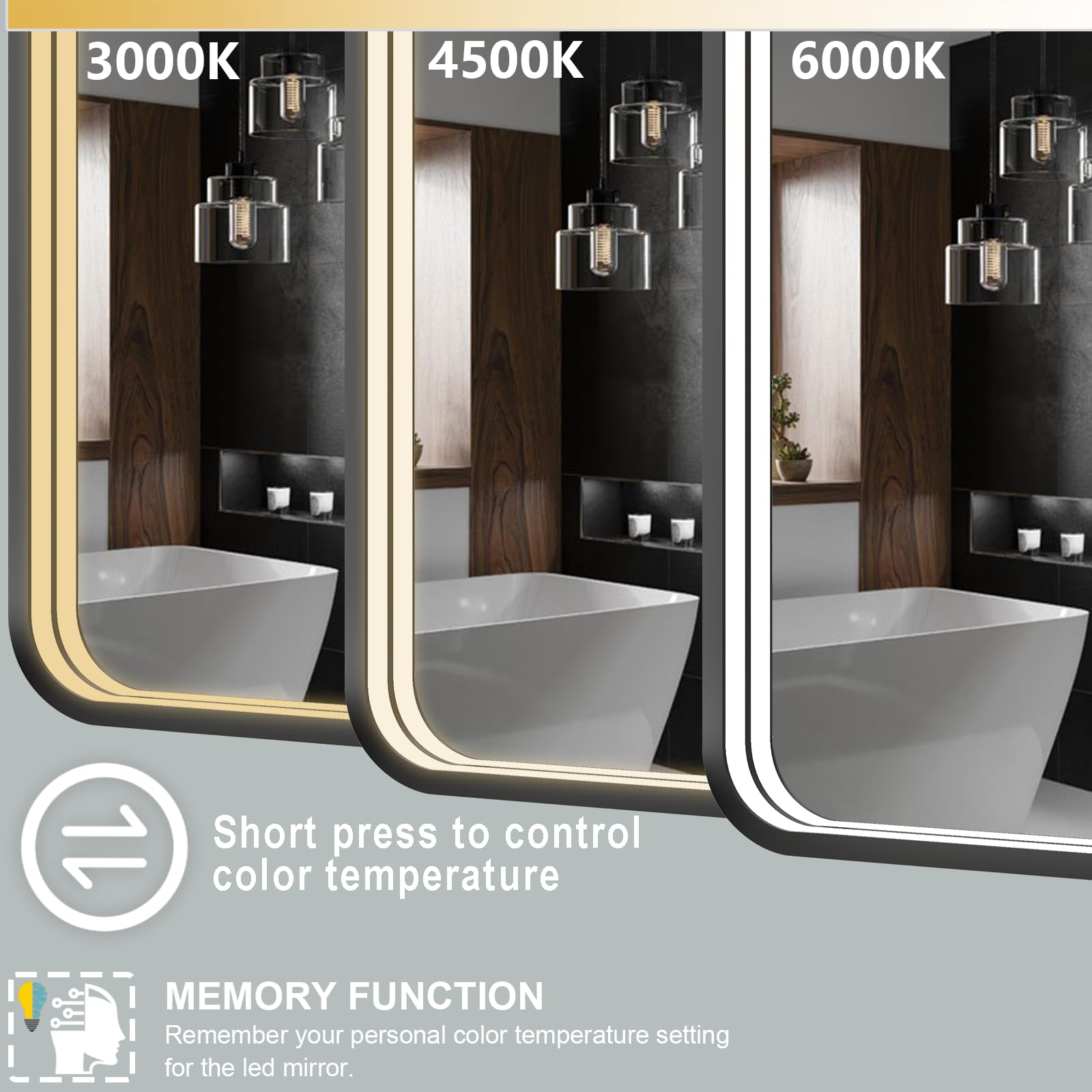 Twalsu 24X32 Inch Led Bathroom Mirror With Lights, Black Metal Framed Led Mirror For Bathroom, 3 Colors And Stepless Dimmable Wa