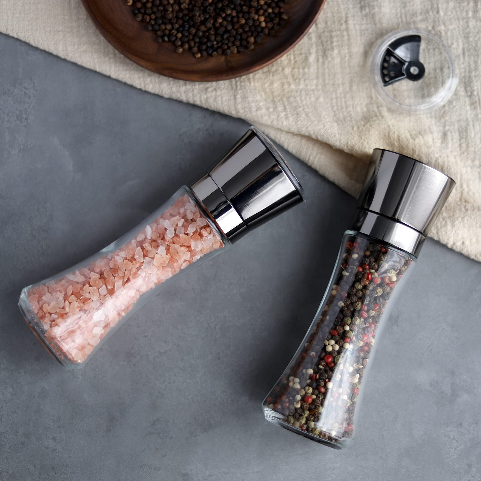 Vevok Chef Salt And Pepper Grinder Set Stainless Steel Black Salt And Pepper Mill With Adjustable Coarseness Salt Shaker Set Spi