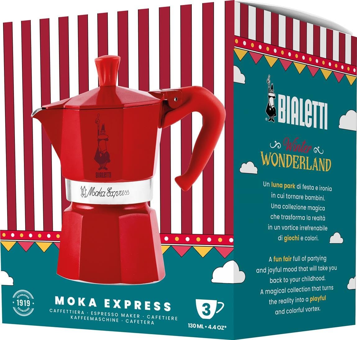 Bialetti Winter Wonderland Italian Coffee Maker Red Silver Aluminium 3 Cups - Brand: Bialetti - EAN: 8006363074520