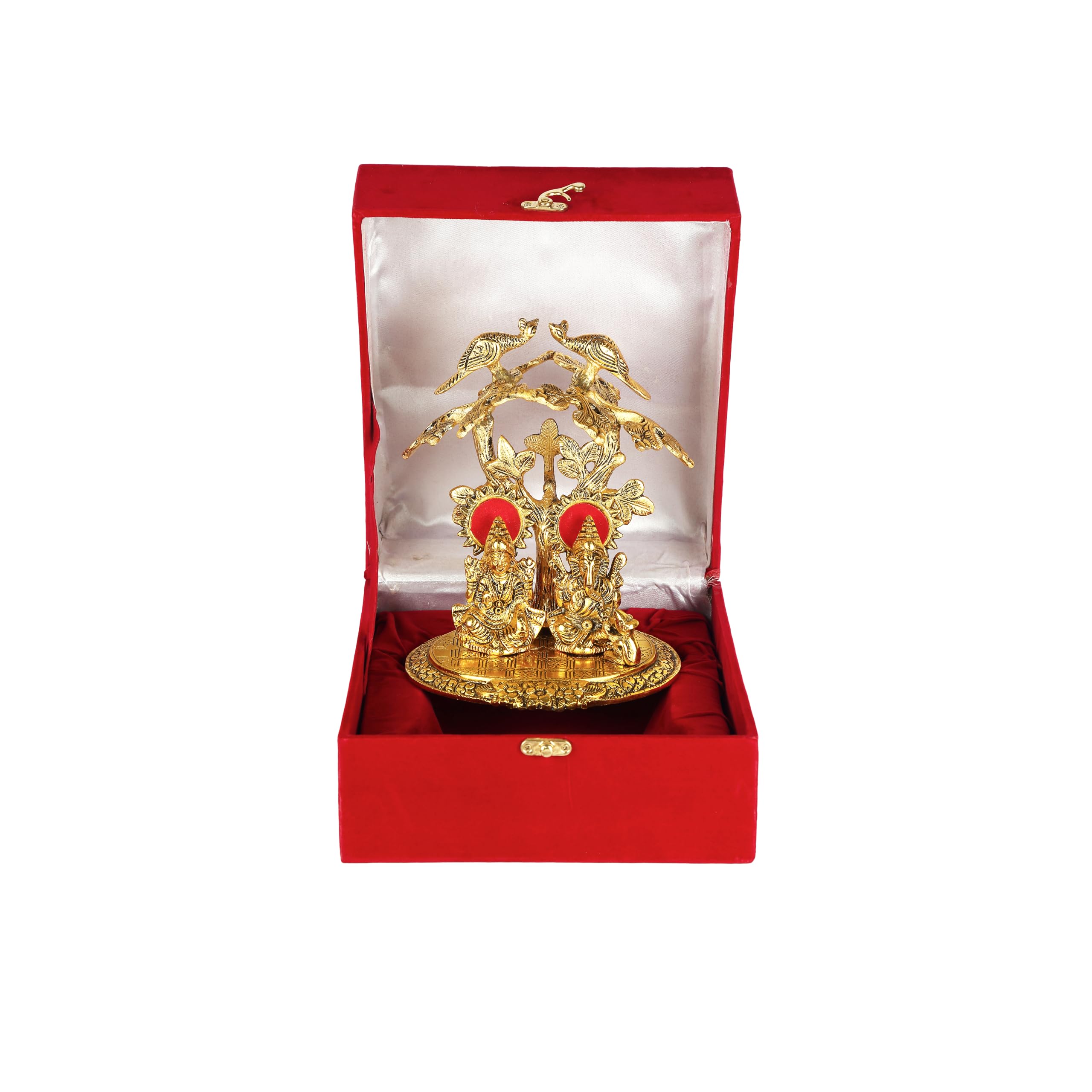 Rkonect Golden Metal Laxmi Ganesh Idol Murti Under Tree In Velvet Box || Home Decor Gift || 22 Cm Religious Idol & Figurine (Met