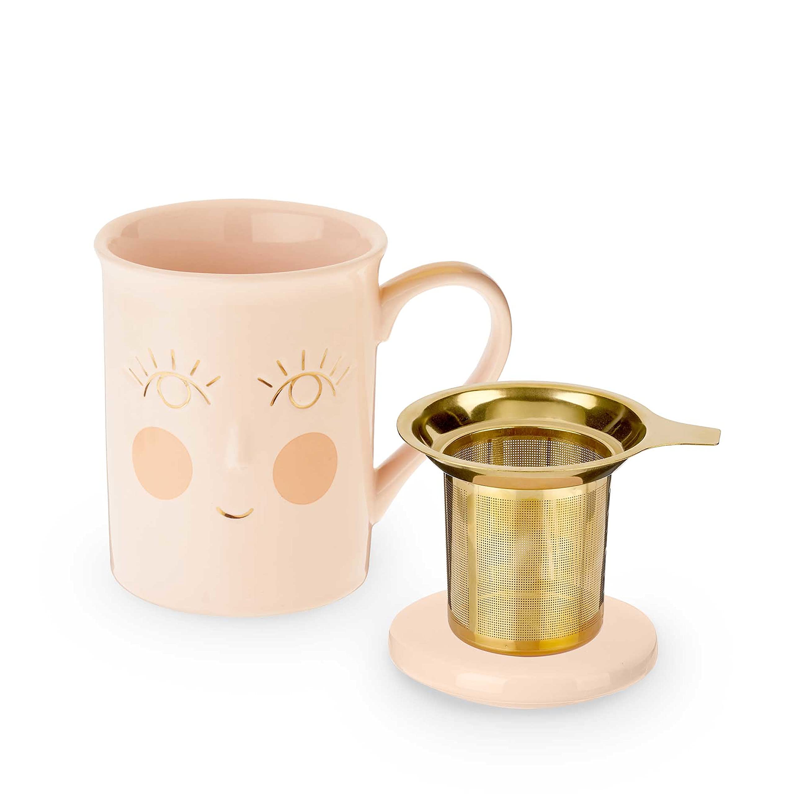 Pinky Up Annette Ceramic Tea Mug And Loose Leaf Tea Infuser, Loose Leaf Tea Accessories, Tea Tumbler Cup, Hello Beautiful, 12 Oz