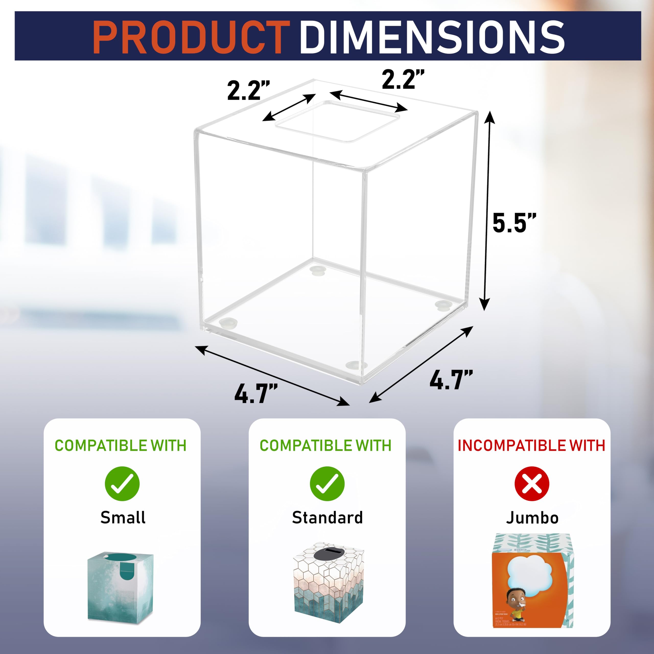 Acrylic Tissue Box Holder, Square Clear Tissue Box Dispenser For Facial Tissue, Napkins, Dryer Sheets. Perfect For Bathroom, Des