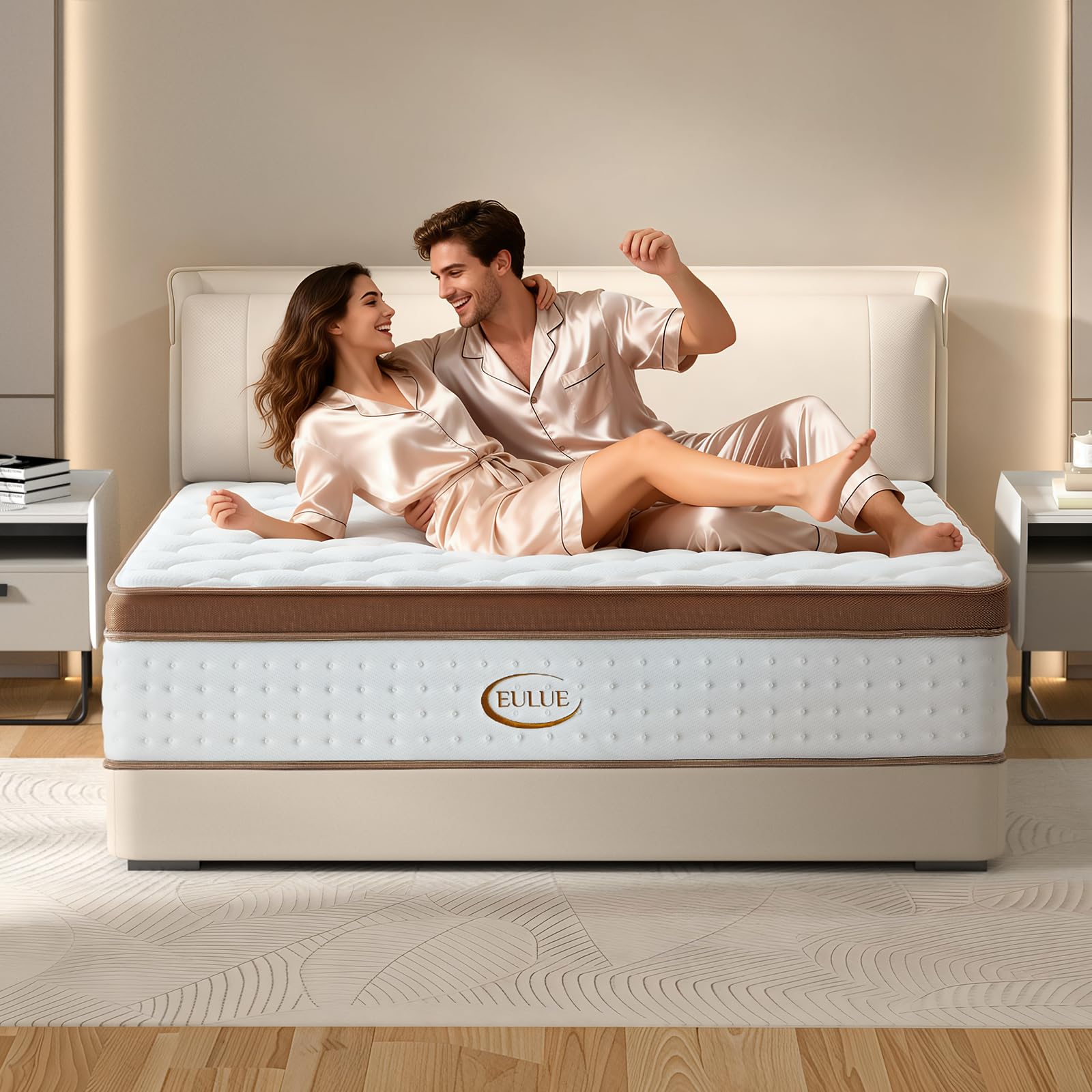 Euluehome Queen Size Mattress, 14 Inch Hybrid Mattress In A Box With Independent Pocket Spring - Zoned Support, Soft And Comfort