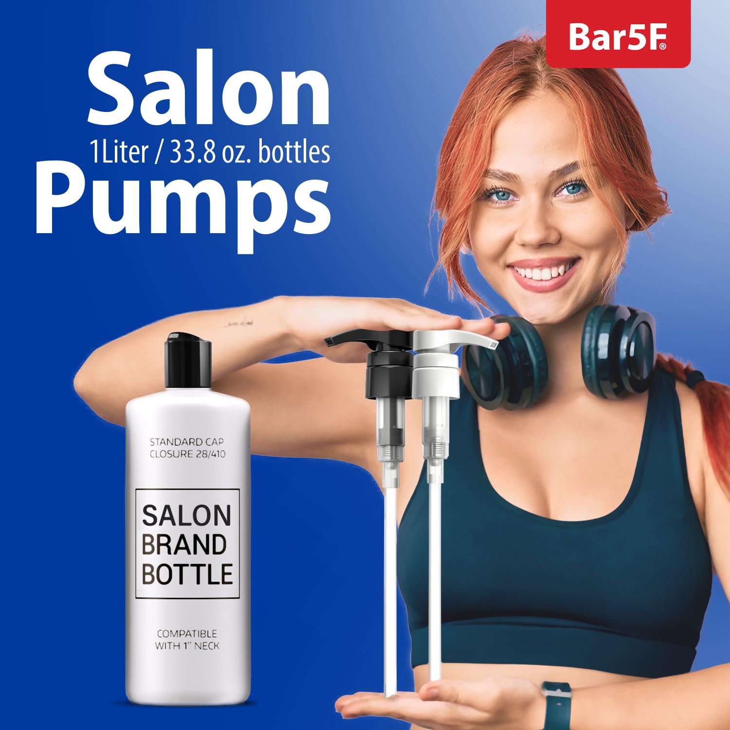 Bar5F Pumps For Shampoo And Conditioner Bottles For 33.8 Oz (1-Liter) For Salon Brands 2-Pack