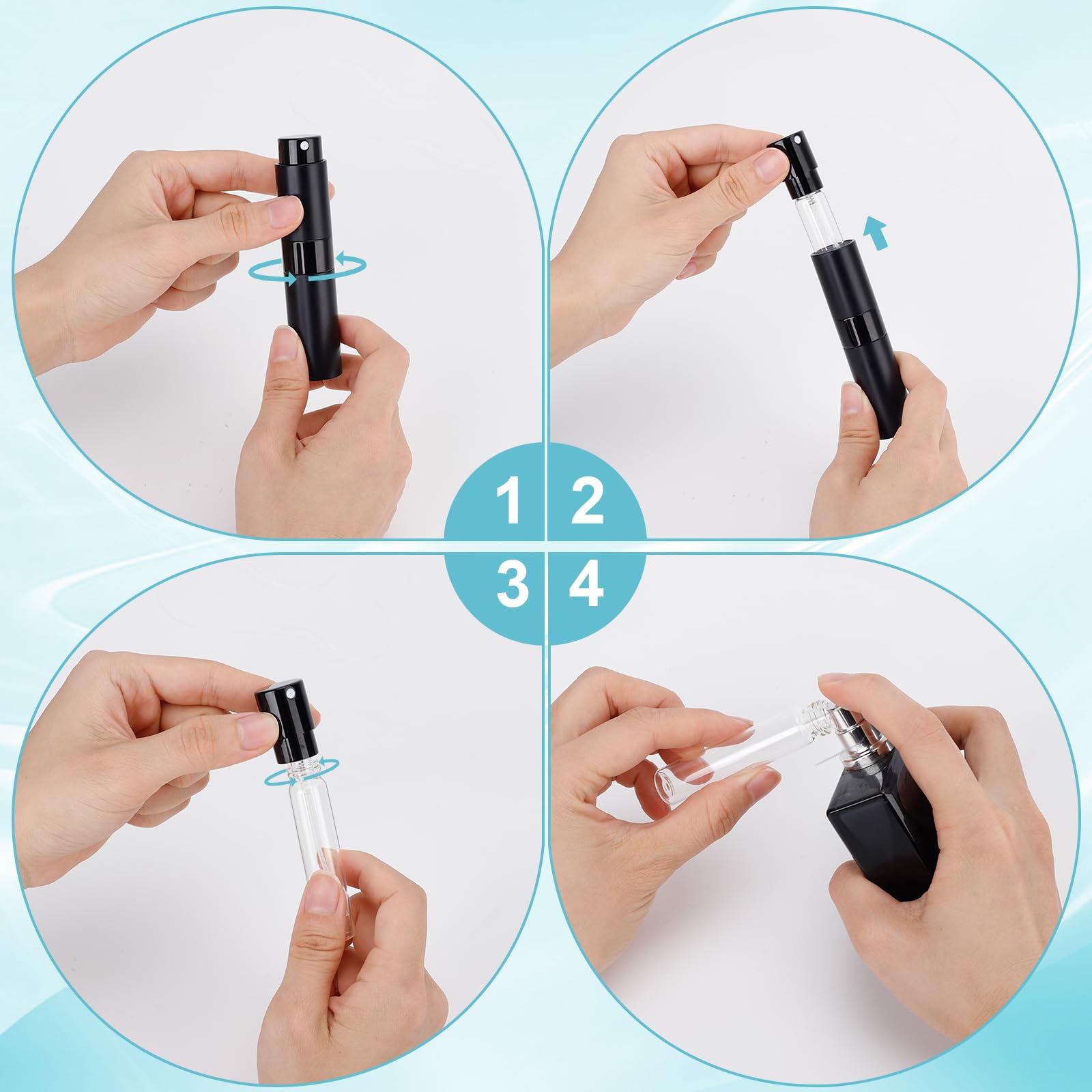 Bubimon 20 Pack Airless Pump Jar & Atomizer Perfume Spray Bottles Set, Leak Proof, Travel Cosmetic Containers For Shampoo Condit