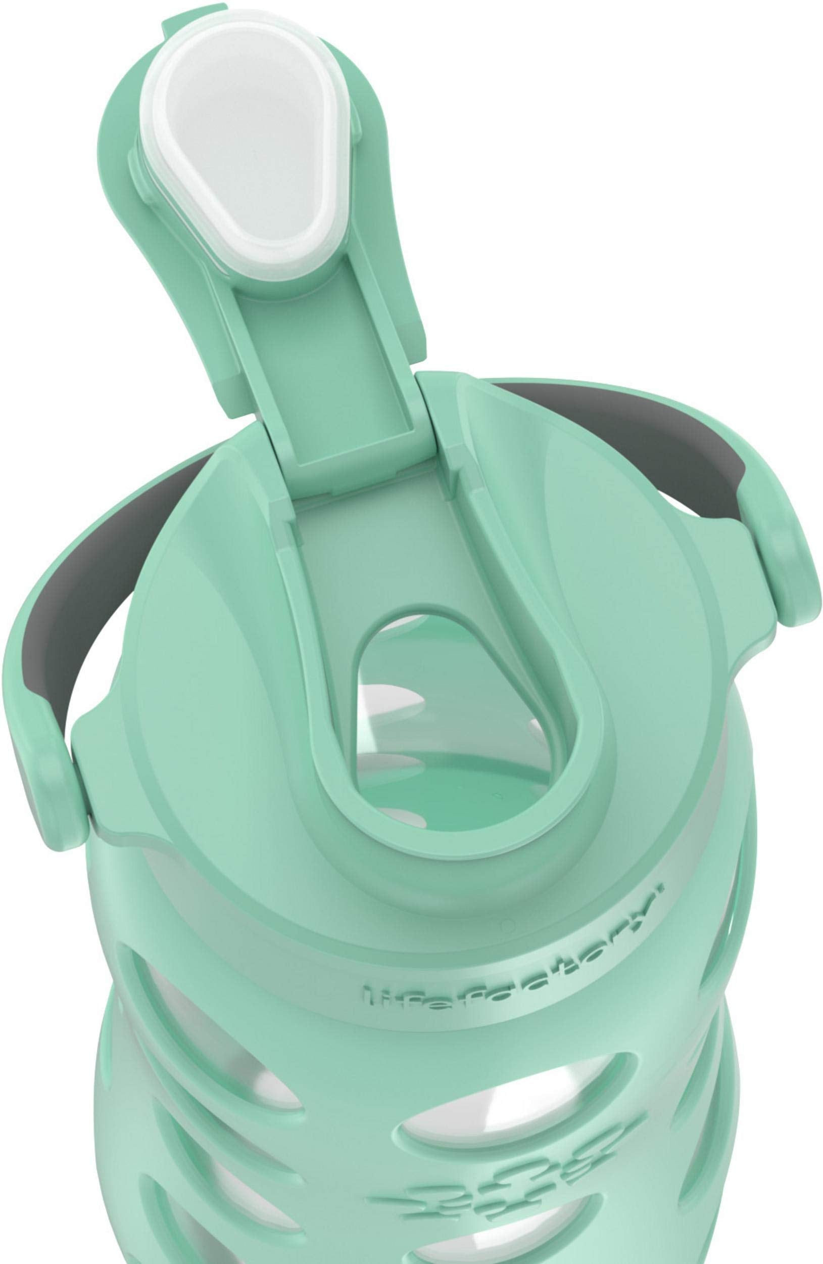 Lifefactory 22-Ounce Glass Water Bottle With Active Flip Cap And Protective Silicone Sleeve, Mint