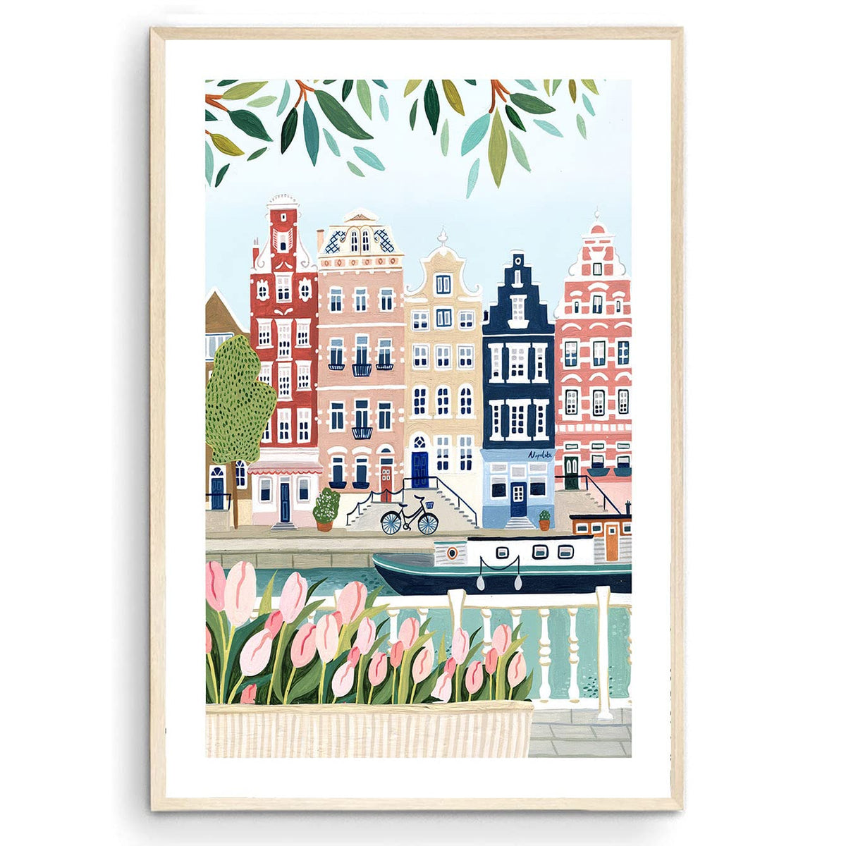 Nationcog Amsterdam Art Print, Netherlands Print, Holland Wall Art, Amsterdam Gift, Tulips, Travel Print, Travel Poster, Travel