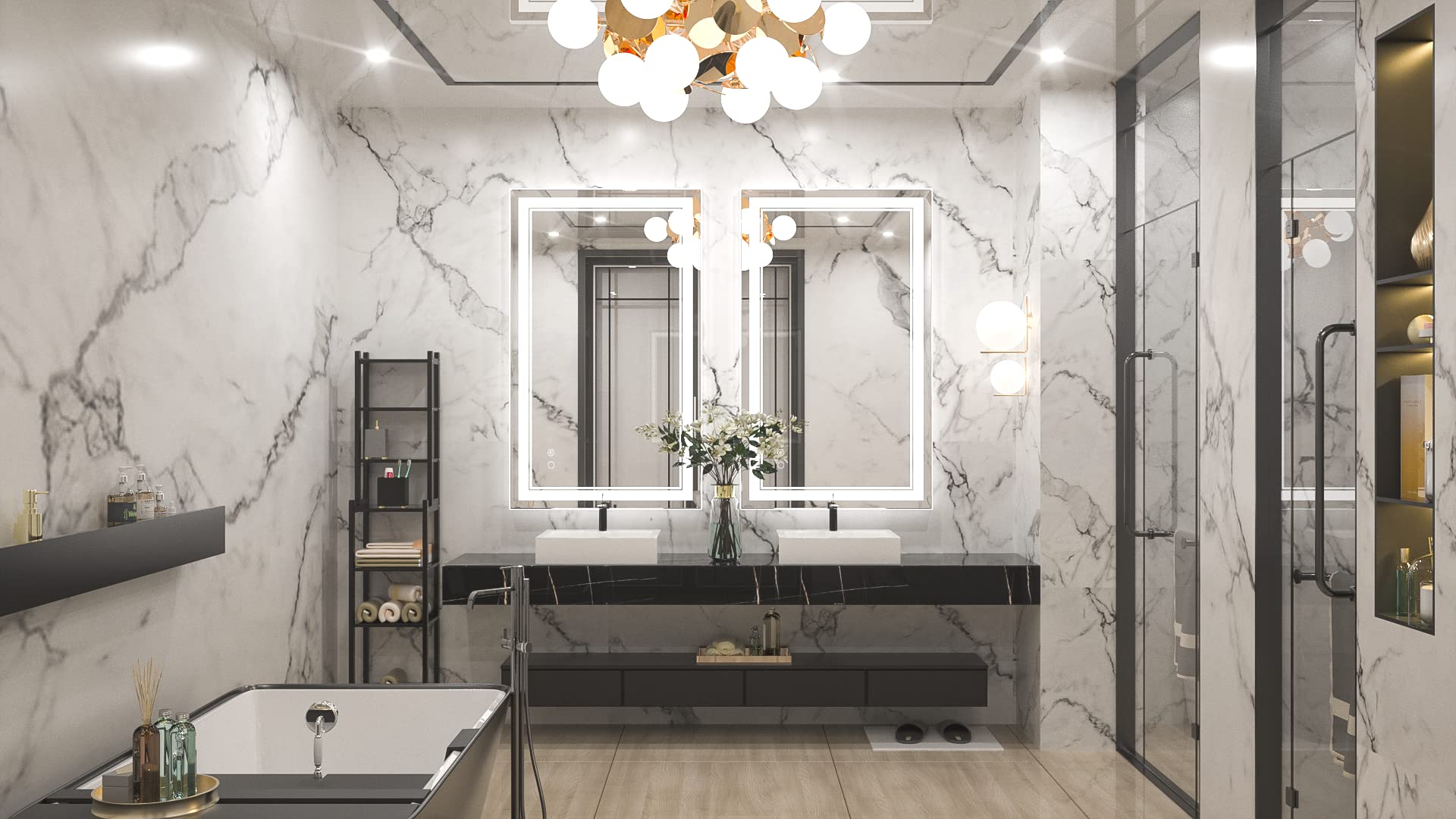 Keonjinn Led Bathroom Mirror With Lights, 40 X 24 Inch Front Lighted Vanity Mirror, Wall Mounted Anti-Fog Memory Brightness Dimm