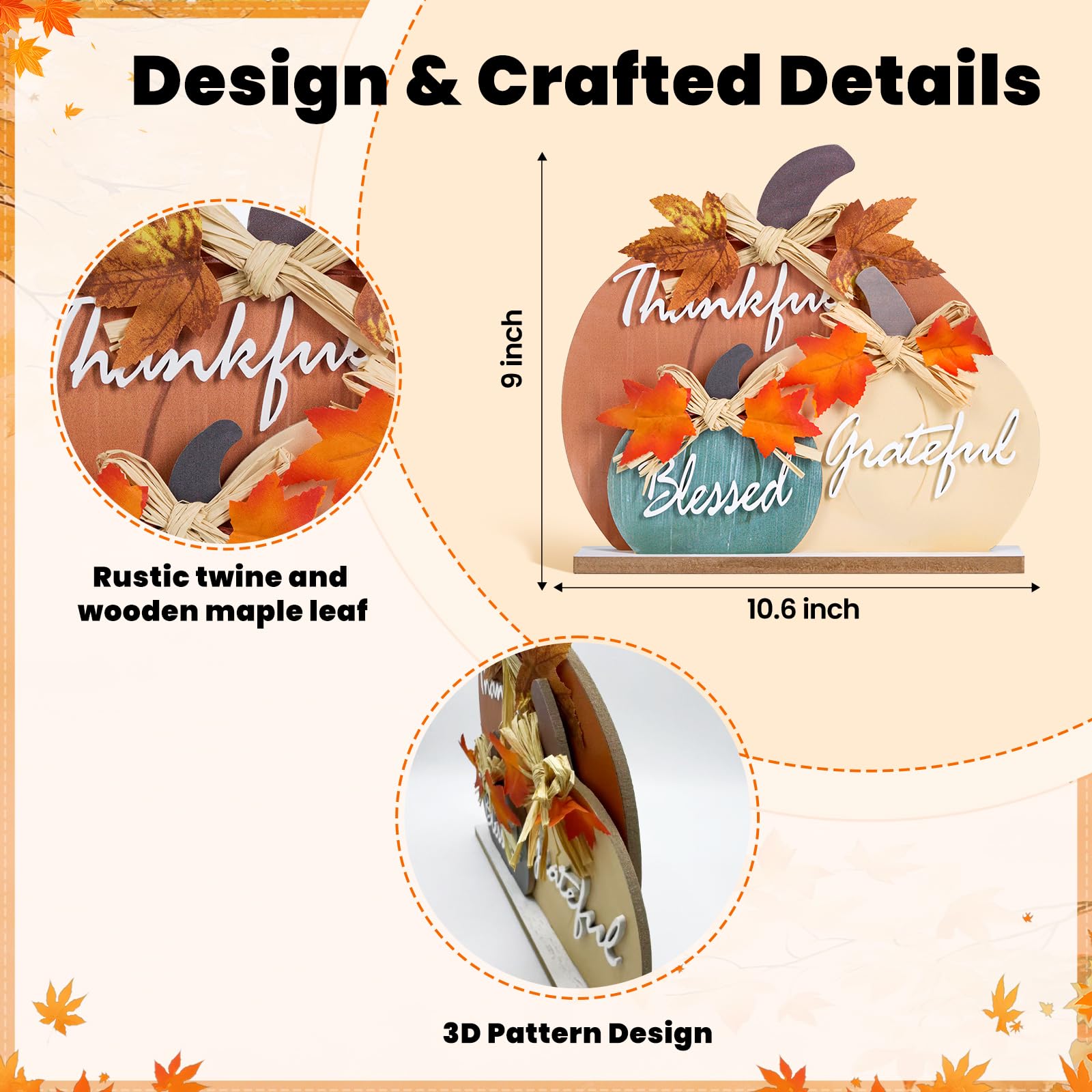 LXDNBGO Fall Pumpkin Decor, Thanksgiving Fall Decorations for Home, Farmhouse Wooden Pumpkin Autumn Decor, Thanksgiving Decorati