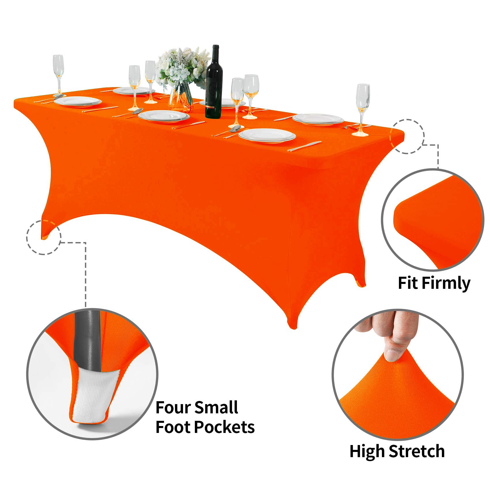 Hezuzo Spandex Table Cover For 6Ft Table Universal Fitted Stretch Tablecloth For Party, Banquet, Wedding And Events-Neon Orange
