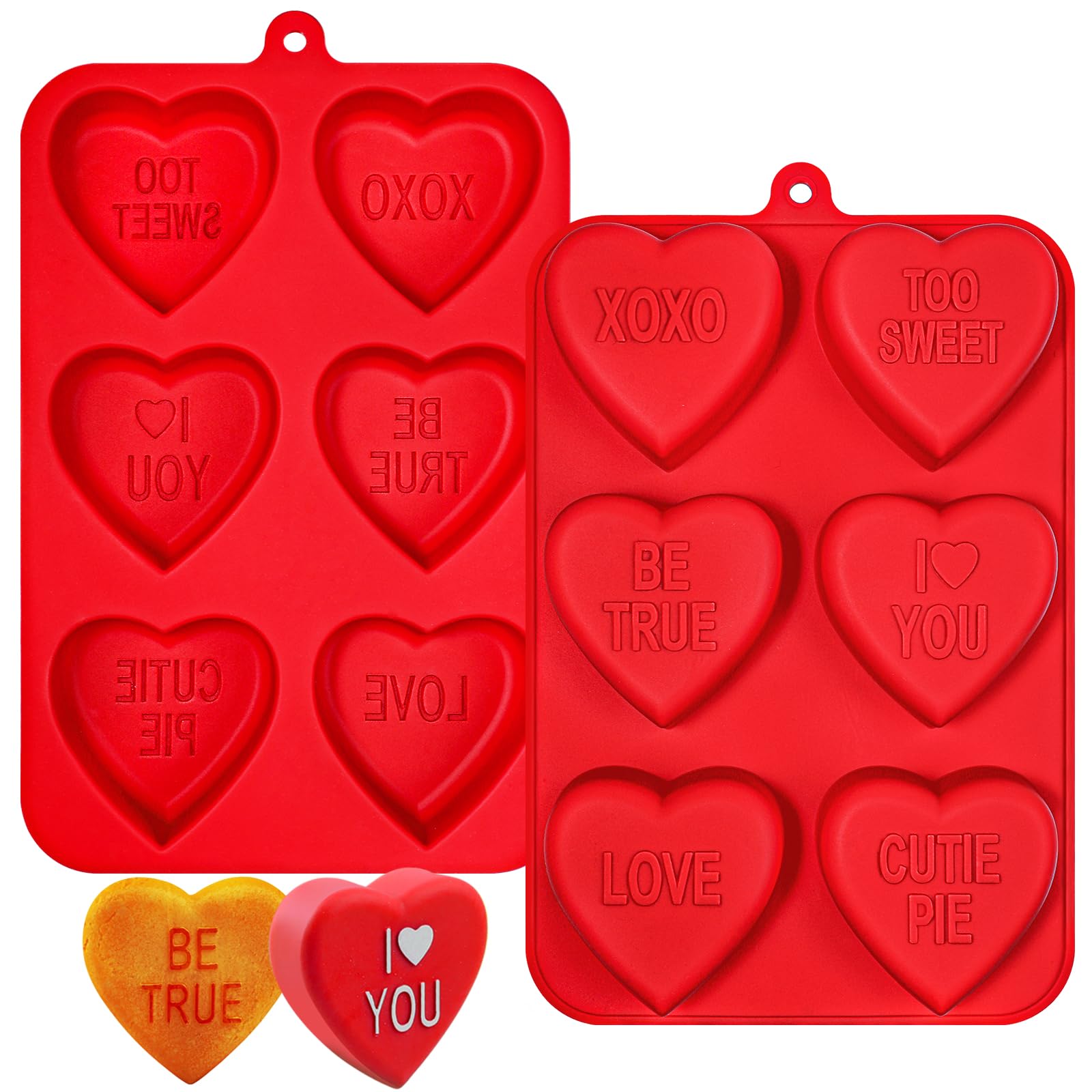 Webake Large Conversation Heart Mold for Baking, Heart Silicone Cake Molds 6-Cavity Heart Shaped Cake Pans,2 Packs