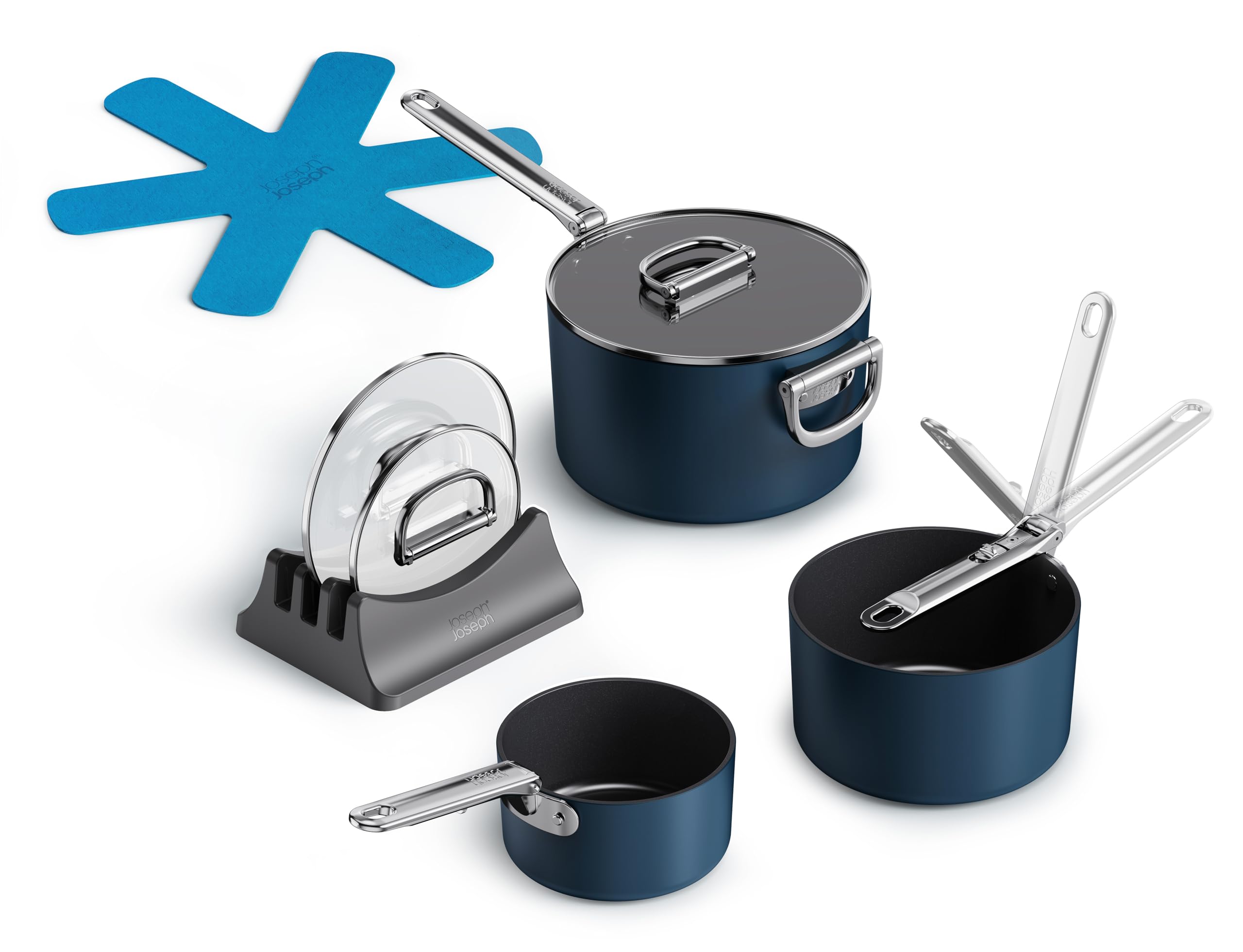 Joseph Joseph Space 6Piece Nonstick Sauce Pan Set with Lids, Nesting Design, Ceramic Coating, Induction & Oven Safe