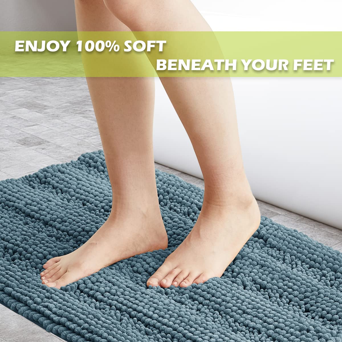 Non Slip Chenille Bath Rugs - Super Soft Water Absorbent Anti-Skidding Fast Dry Thick Plush Kitchen Mats For Bathroom Shower Tub