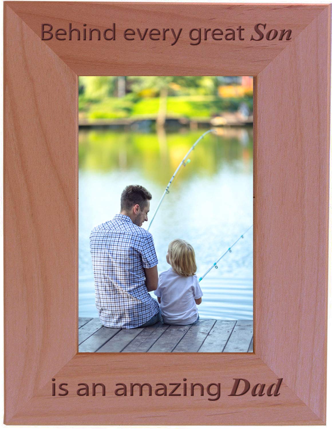 CustomGiftsNow Behind every great son is an amazing dad - Engraved Wood Picture Frame (4x6 Vertical)