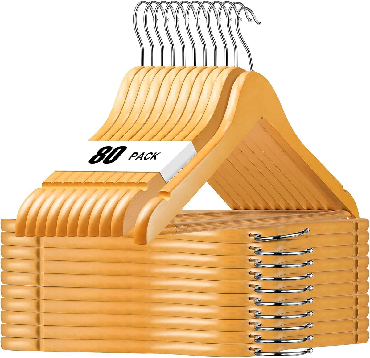 House Day Wooden Hangers 80 Pack Natural Wood Clothes Hangers Smooth Finish Wooden Coat Hangers For Closet Heavy Duty Hangers So