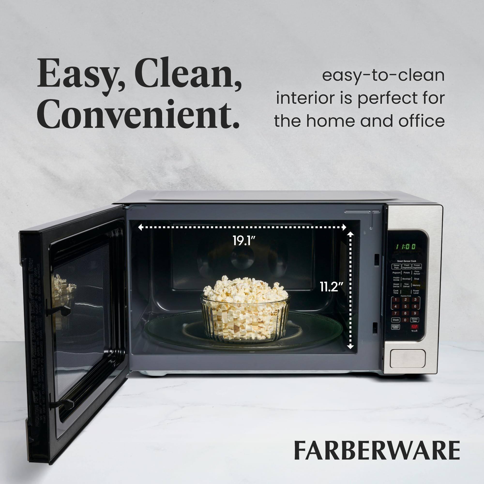 Farberware 1100W 2.2 Cu Ft Countertop Microwave Oven With Smart Sensor, Led Lighting, Child Lock - For Apartments And Dorms