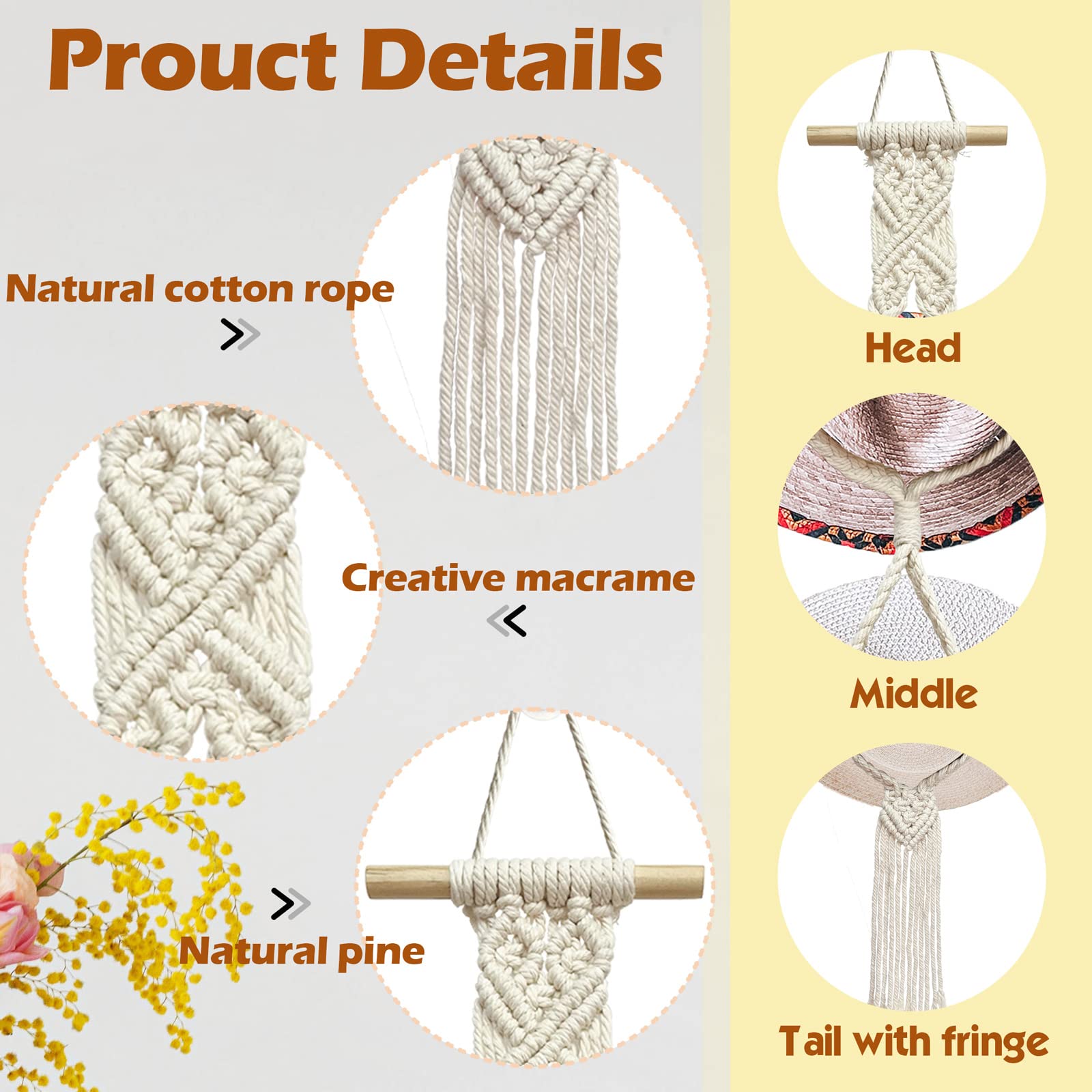 Mayamila 2 Pieces Hat Racks Hat Hangers For Wall, Bohemian Hat Organizer For Wall Hanging Hat Display, Hand Weaving Boho Hat Sto