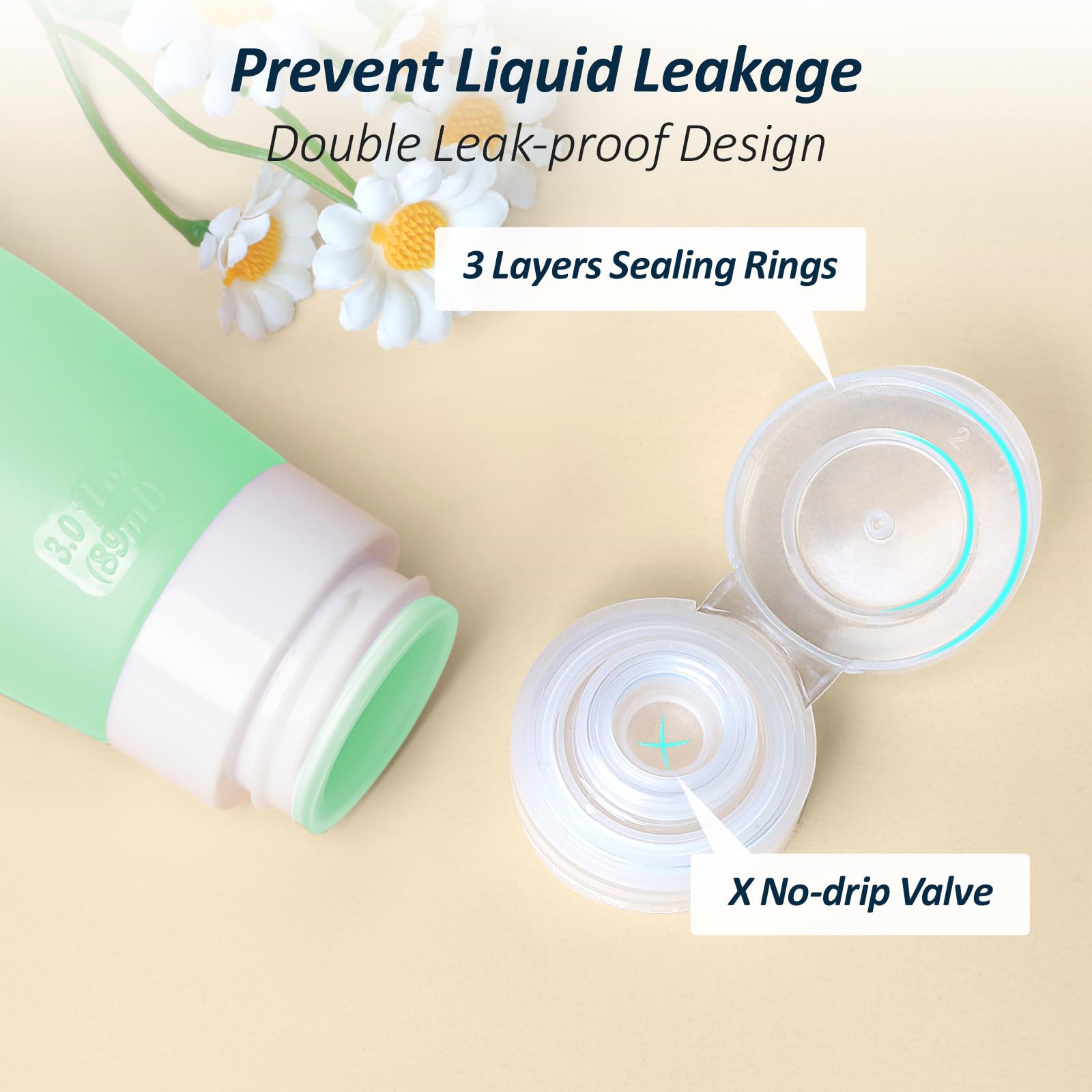 Packism Tsa Approved Travel Bottles - 5 Pack Leakproof Silicone 3Oz Travel Bottles For Toiletries With Clear Makeup Bag, Travel