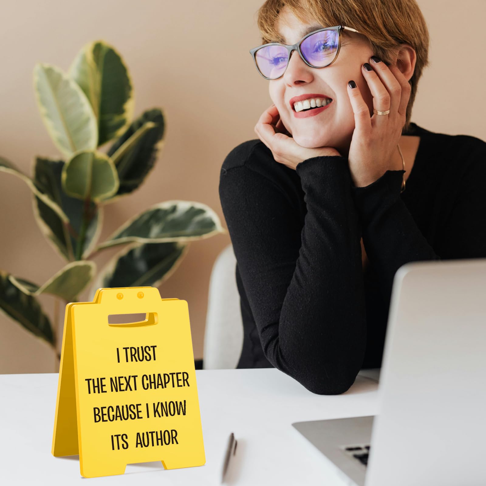 Inspirational Desk Sign-I Trust the Next Chapter Because I Know Its Author - Motivational Office Decor, Gifts for Friends, Famil